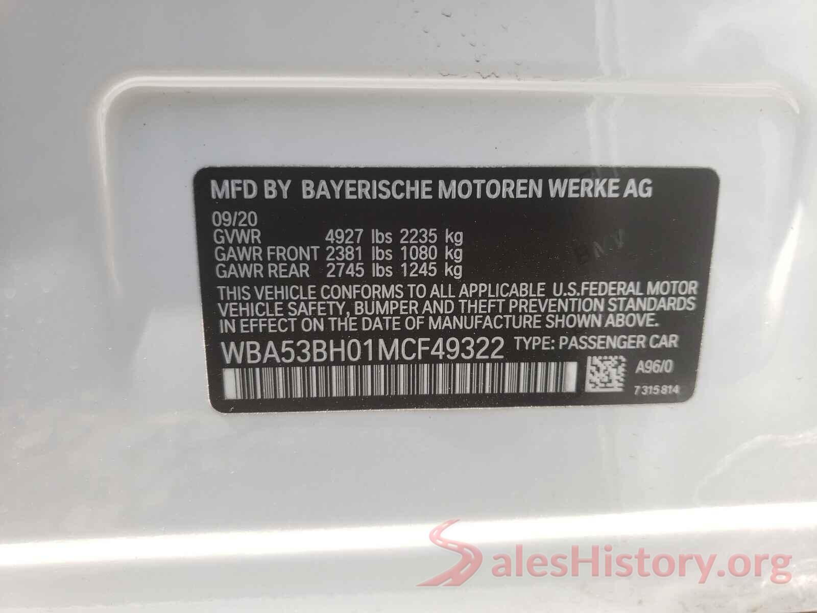 WBA53BH01MCF49322 2021 BMW 5 SERIES