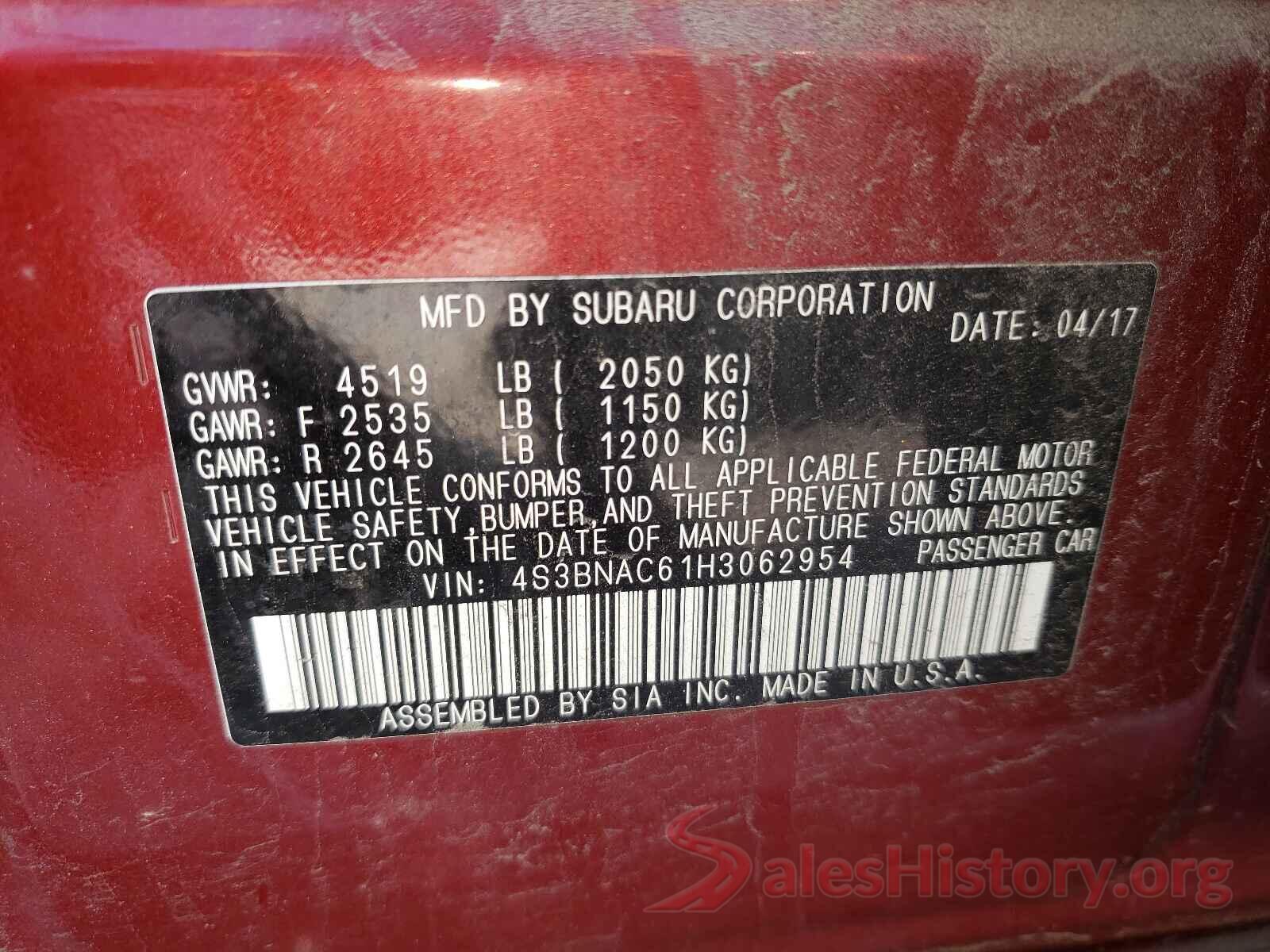 4S3BNAC61H3062954 2017 SUBARU LEGACY