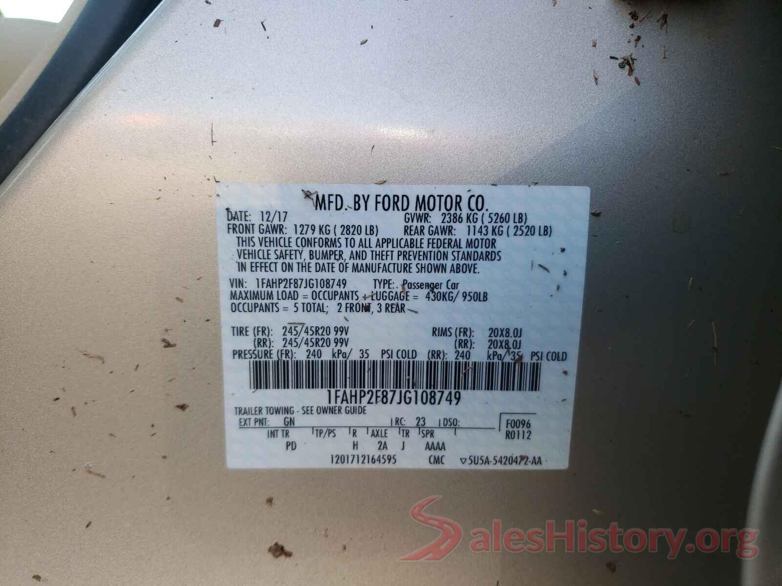 1FAHP2F87JG108749 2018 FORD TAURUS