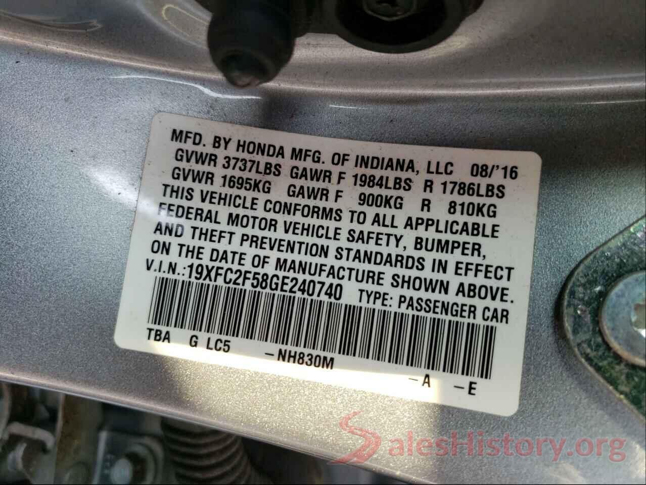 19XFC2F58GE240740 2016 HONDA CIVIC