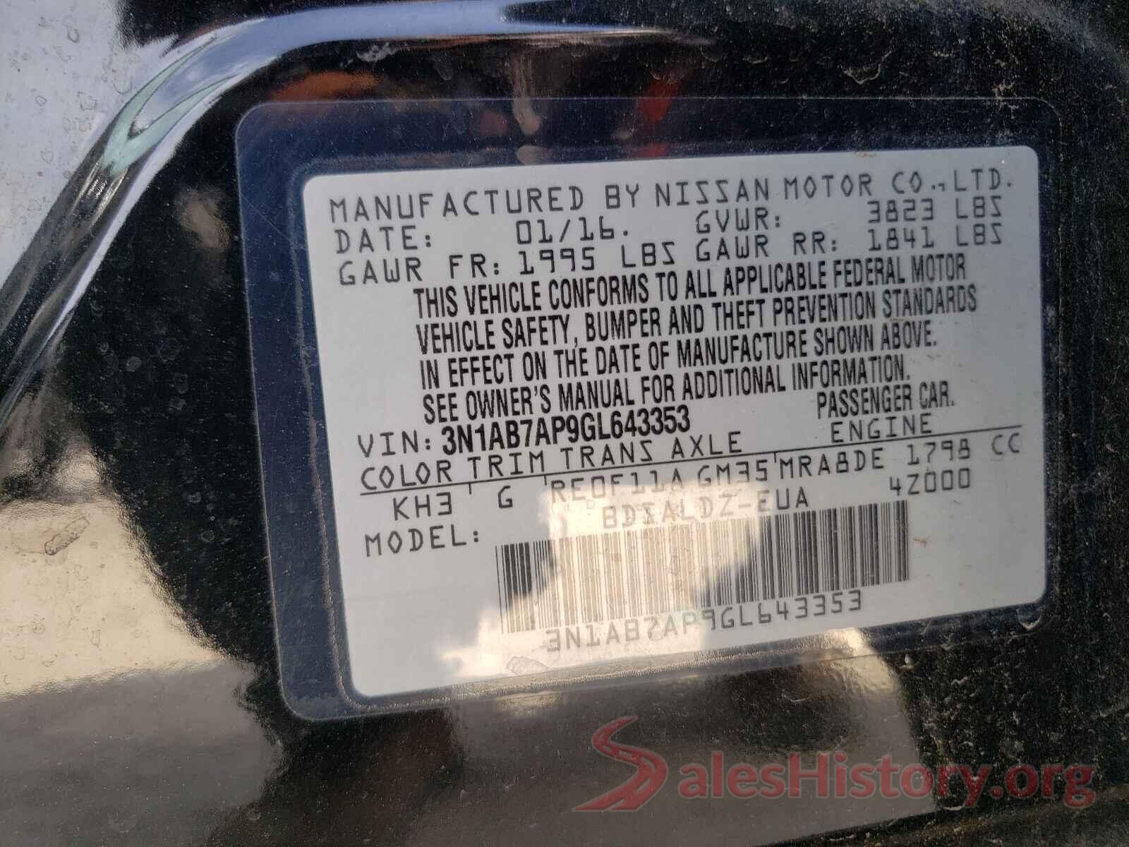 3N1AB7AP9GL643353 2016 NISSAN SENTRA