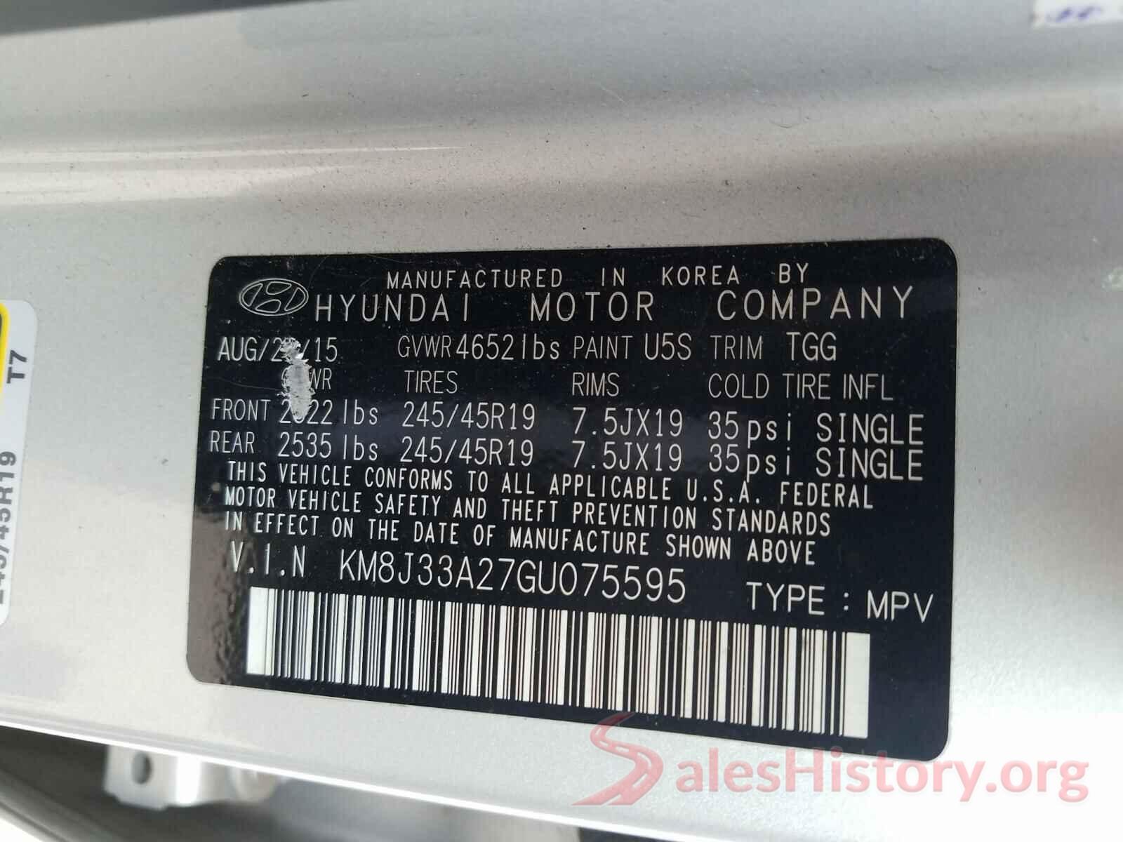 KM8J33A27GU075595 2016 HYUNDAI TUCSON