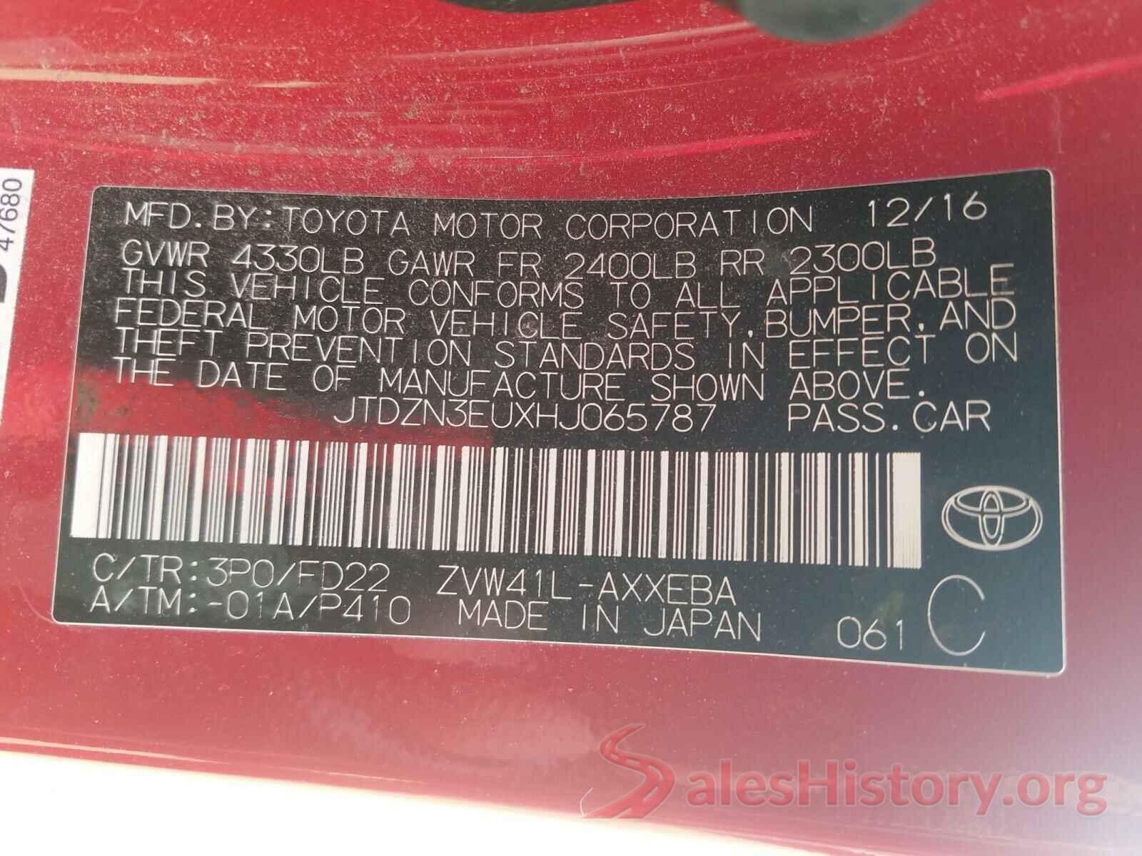 JTDZN3EUXHJ065787 2017 TOYOTA PRIUS