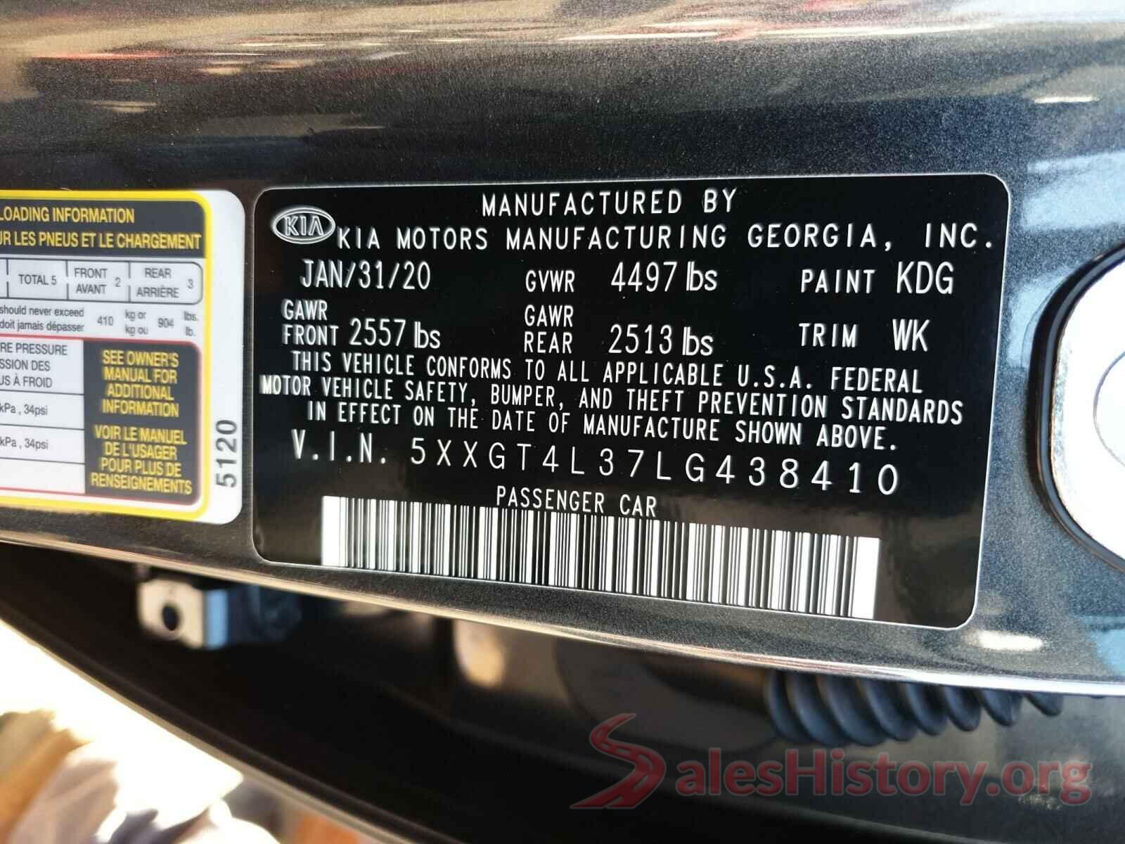 5XXGT4L37LG438410 2020 KIA OPTIMA