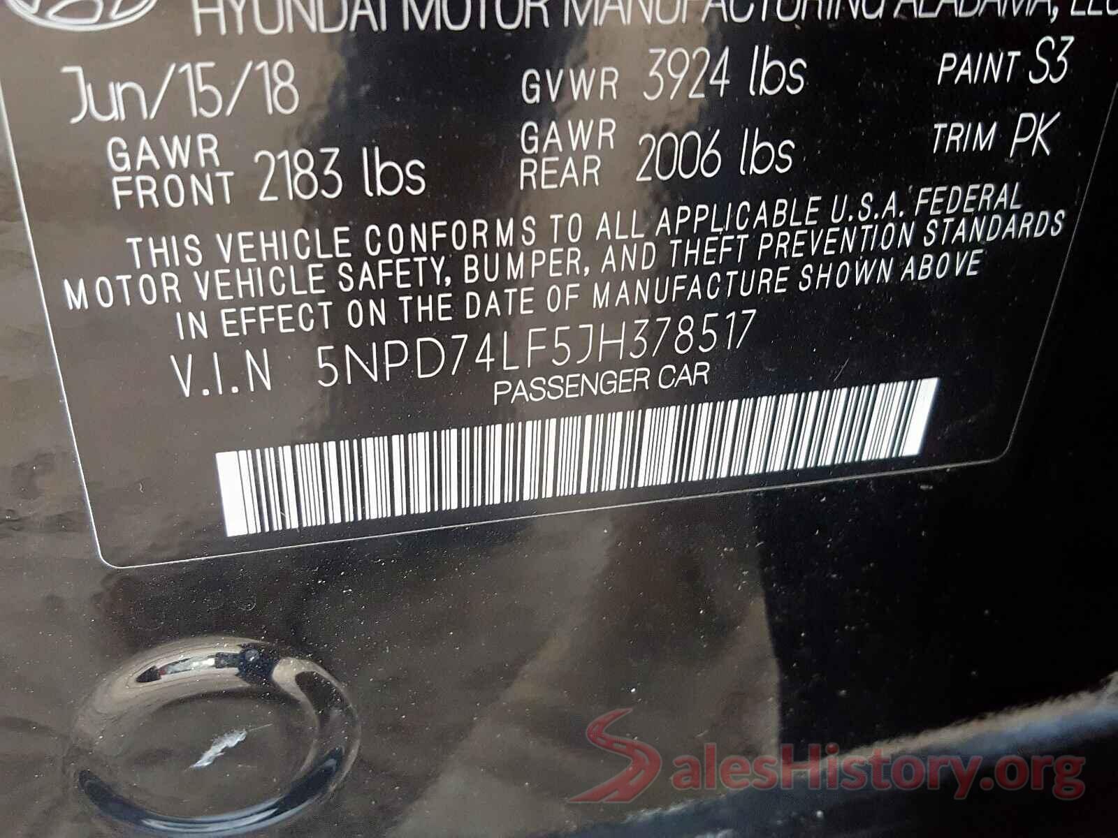 5NPD74LF5JH378517 2018 HYUNDAI ELANTRA