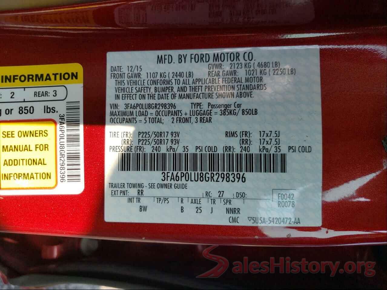 3FA6P0LU8GR298396 2016 FORD FUSION