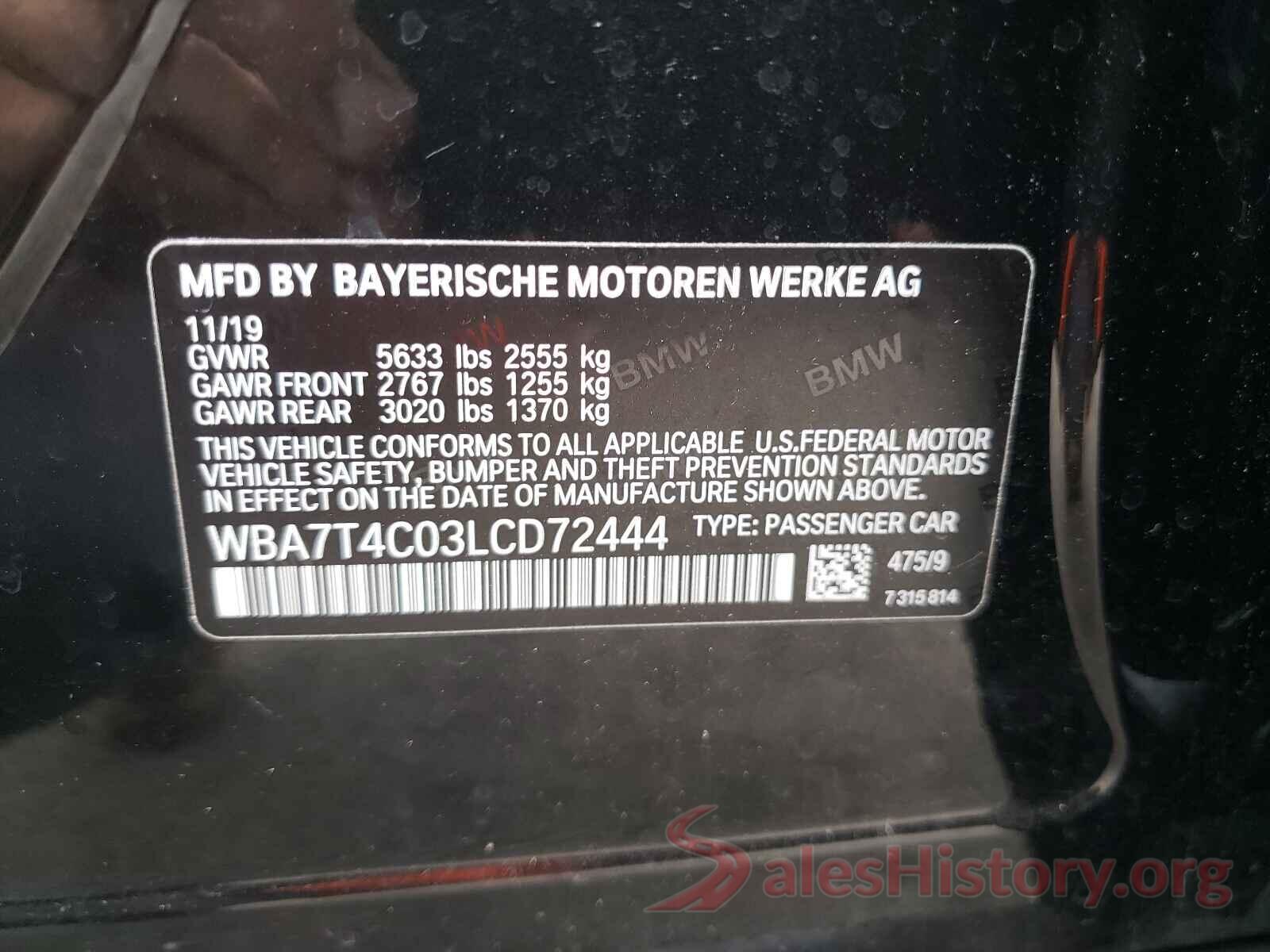 WBA7T4C03LCD72444 2020 BMW 7 SERIES