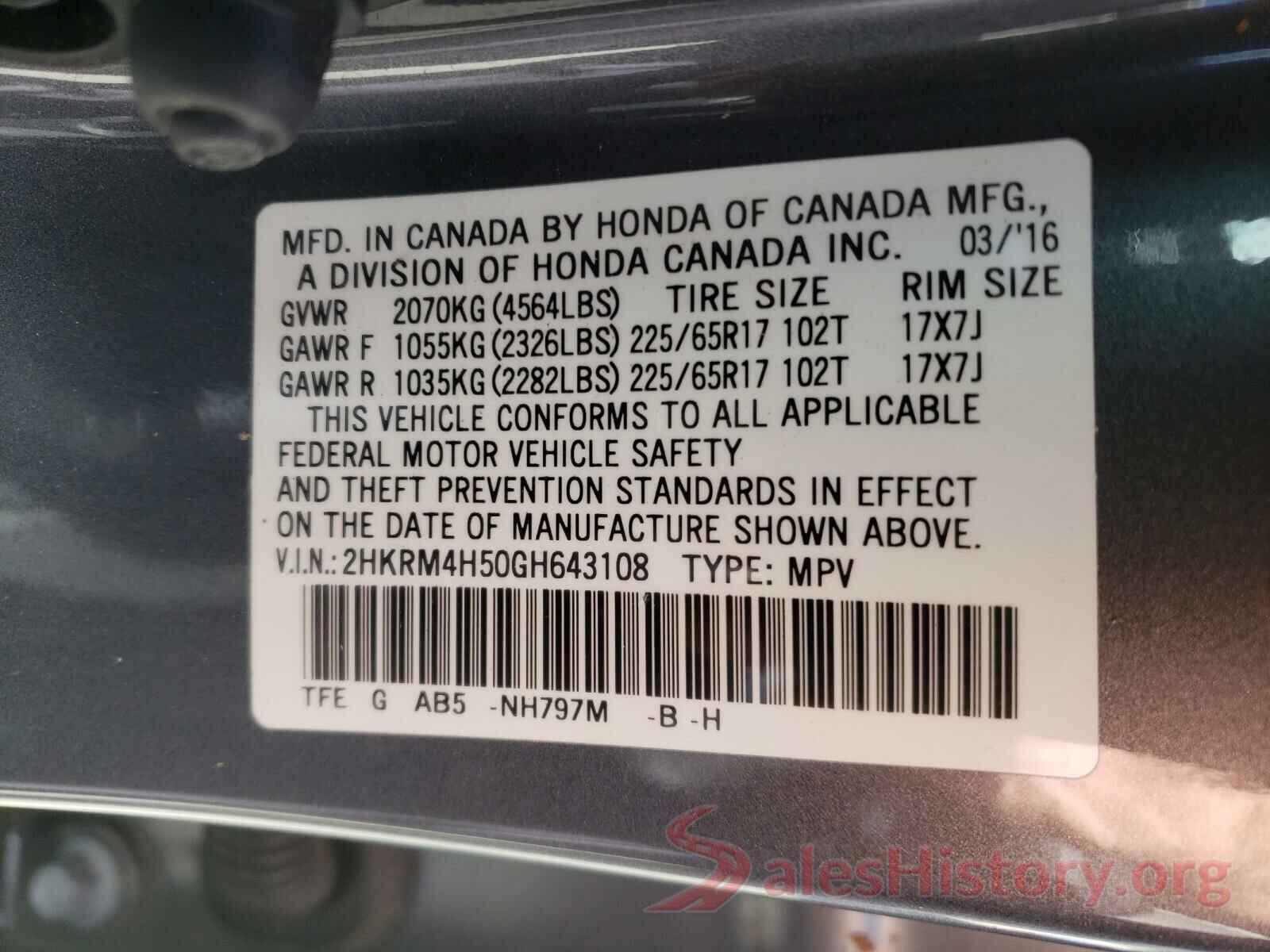 2HKRM4H50GH643108 2016 HONDA CRV