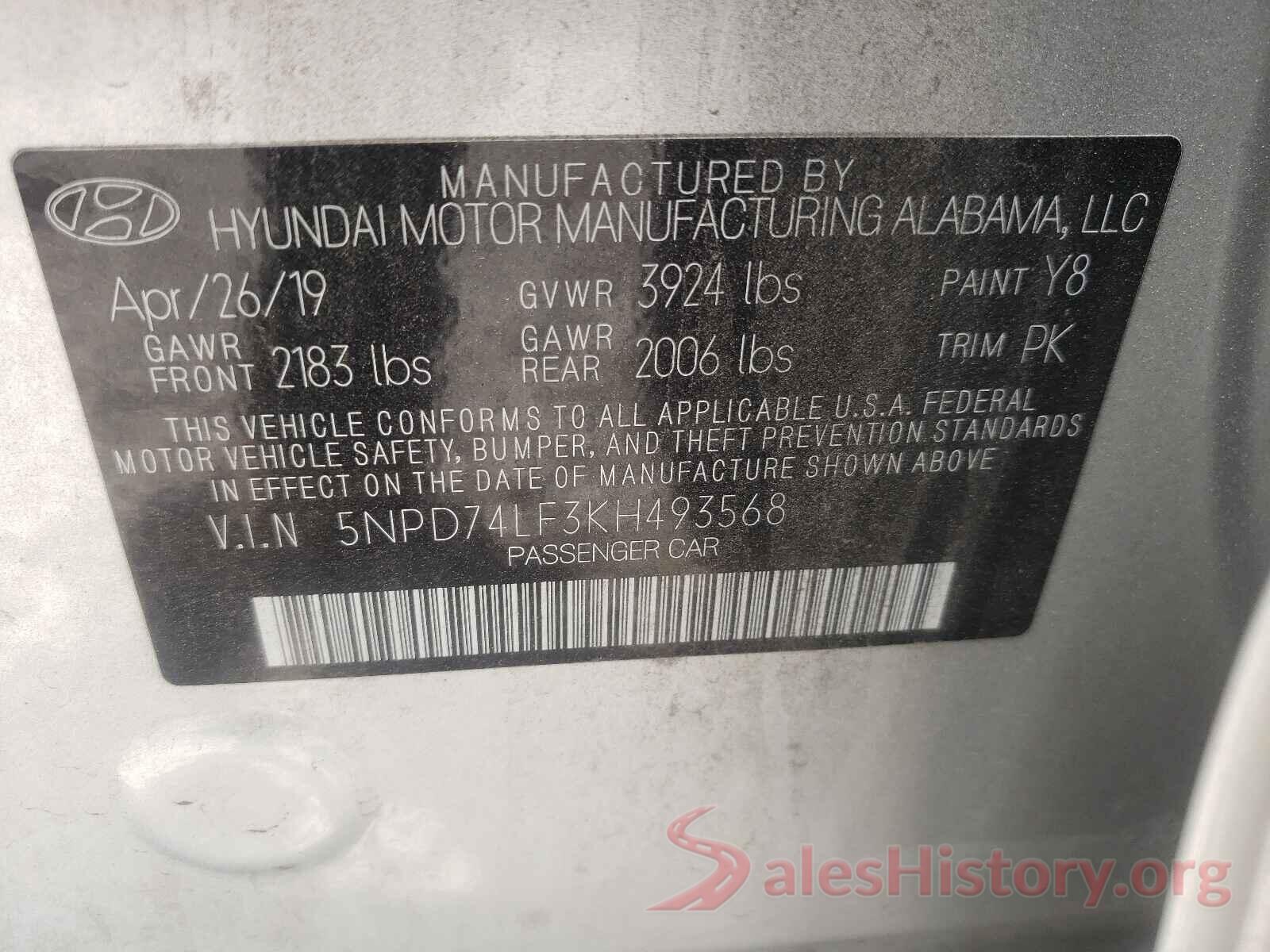 5NPD74LF3KH493568 2019 HYUNDAI ELANTRA