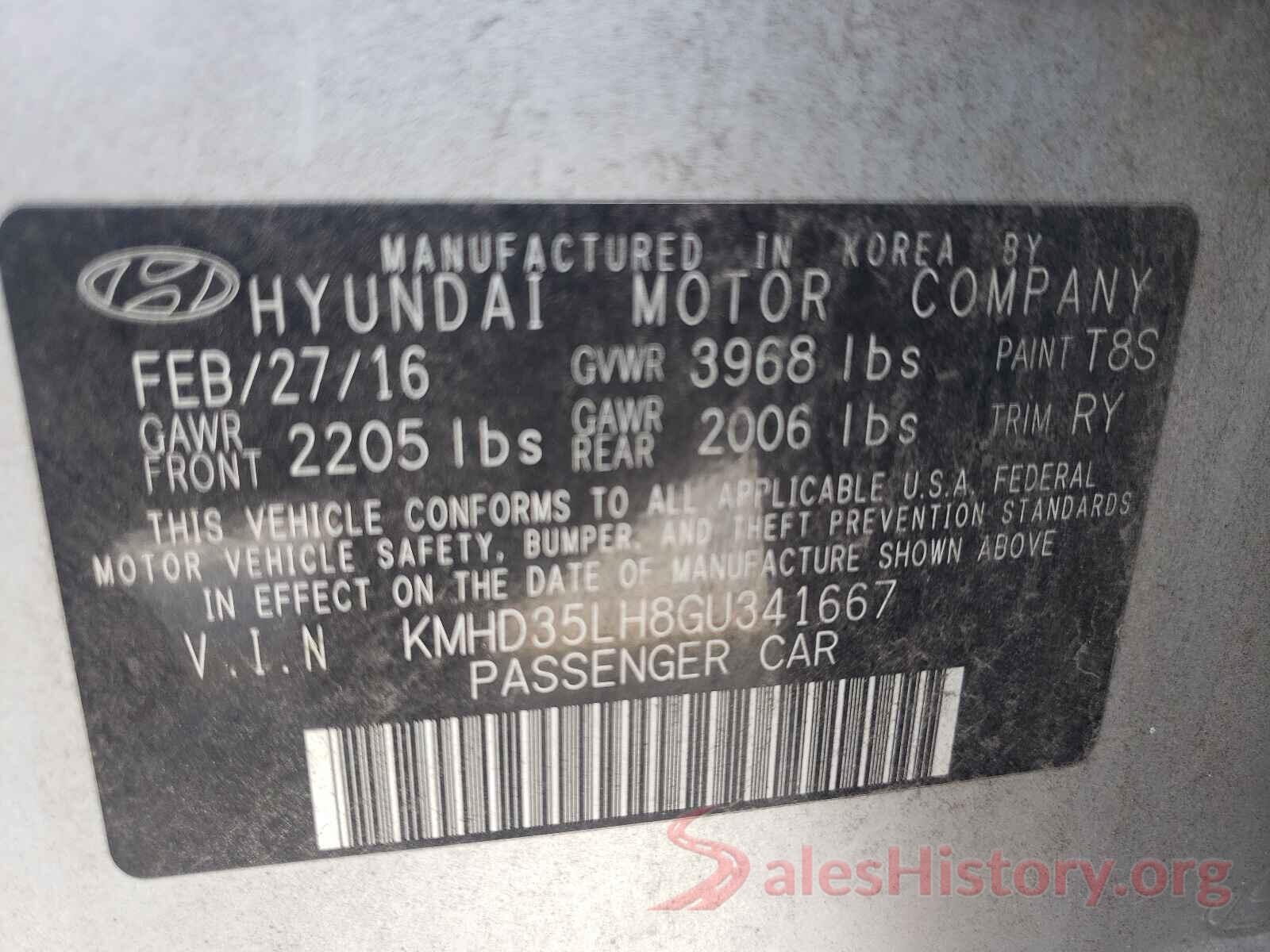 KMHD35LH8GU341667 2016 HYUNDAI ELANTRA