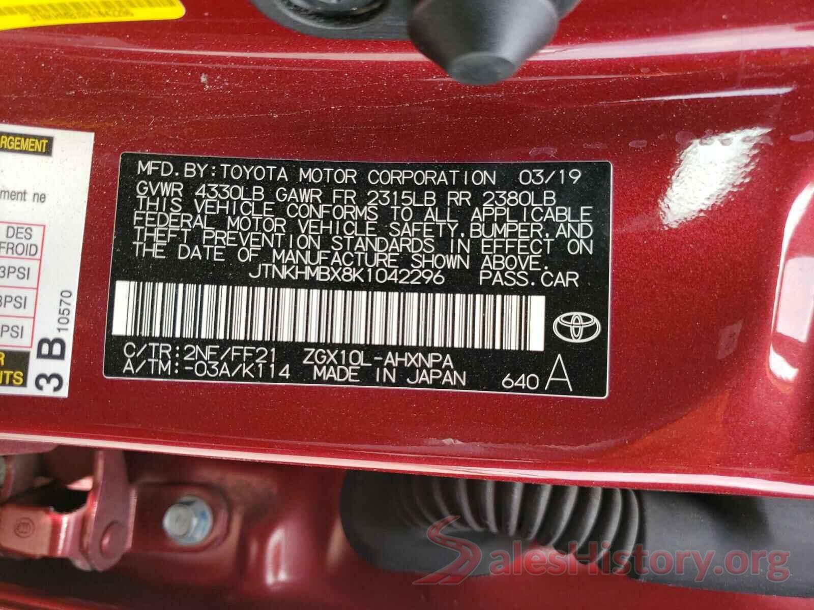 JTNKHMBX8K1042296 2019 TOYOTA C-HR