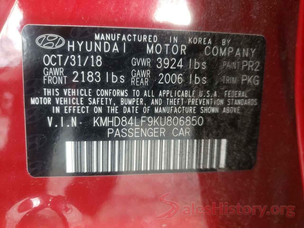 KMHD84LF9KU806850 2019 HYUNDAI ELANTRA