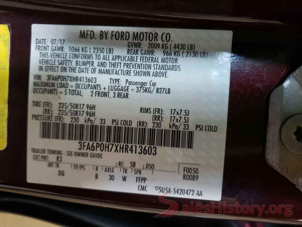 3FA6P0H7XHR413603 2017 FORD FUSION