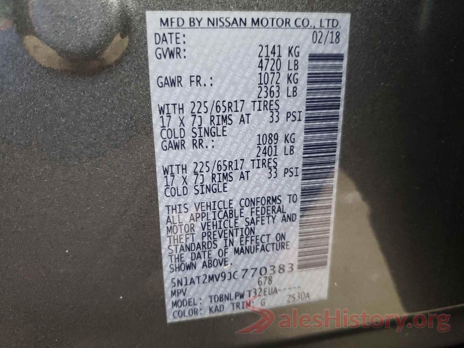 5N1AT2MV9JC770383 2018 NISSAN ROGUE