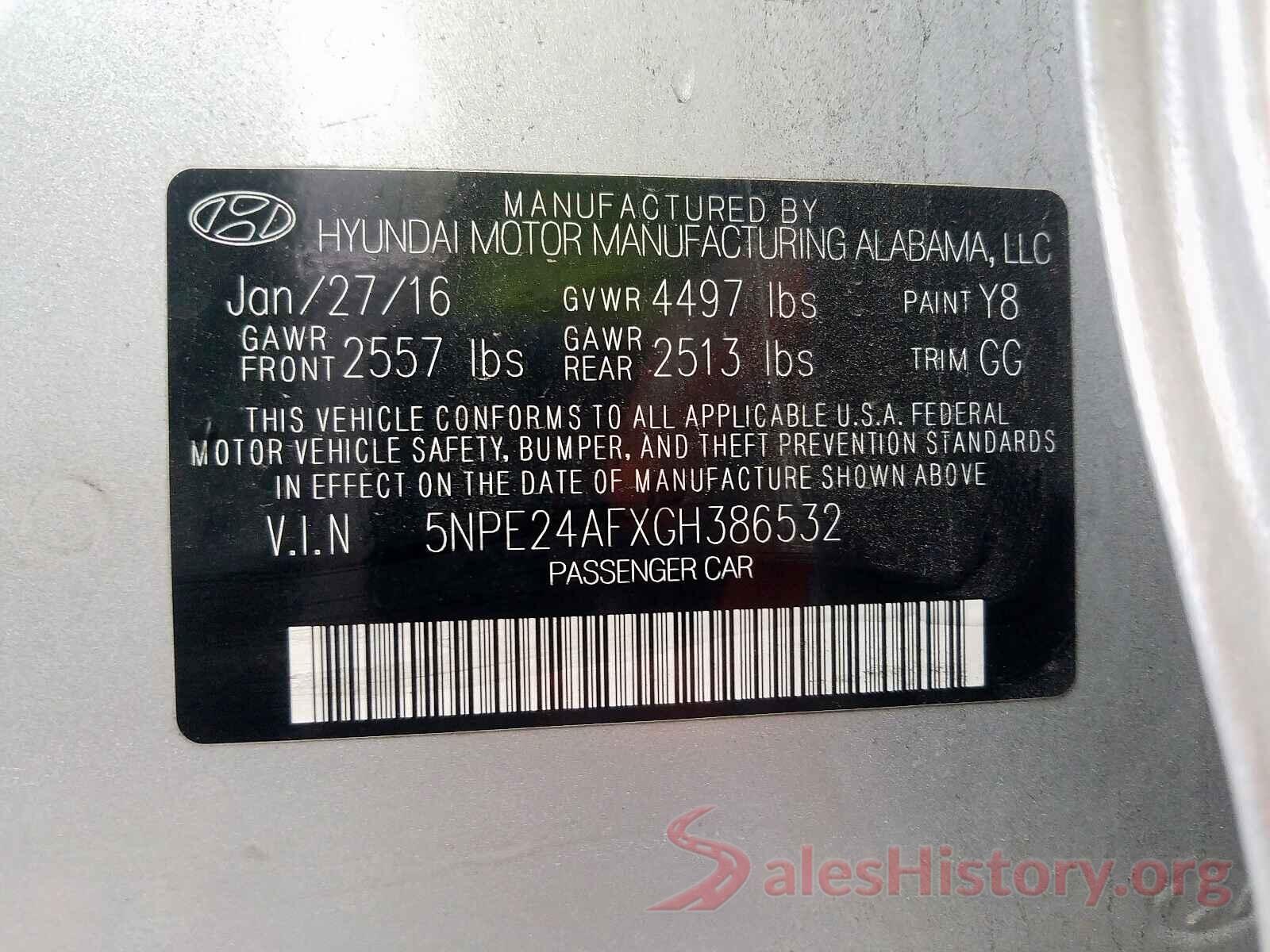 5NPE24AFXGH386532 2016 HYUNDAI SONATA