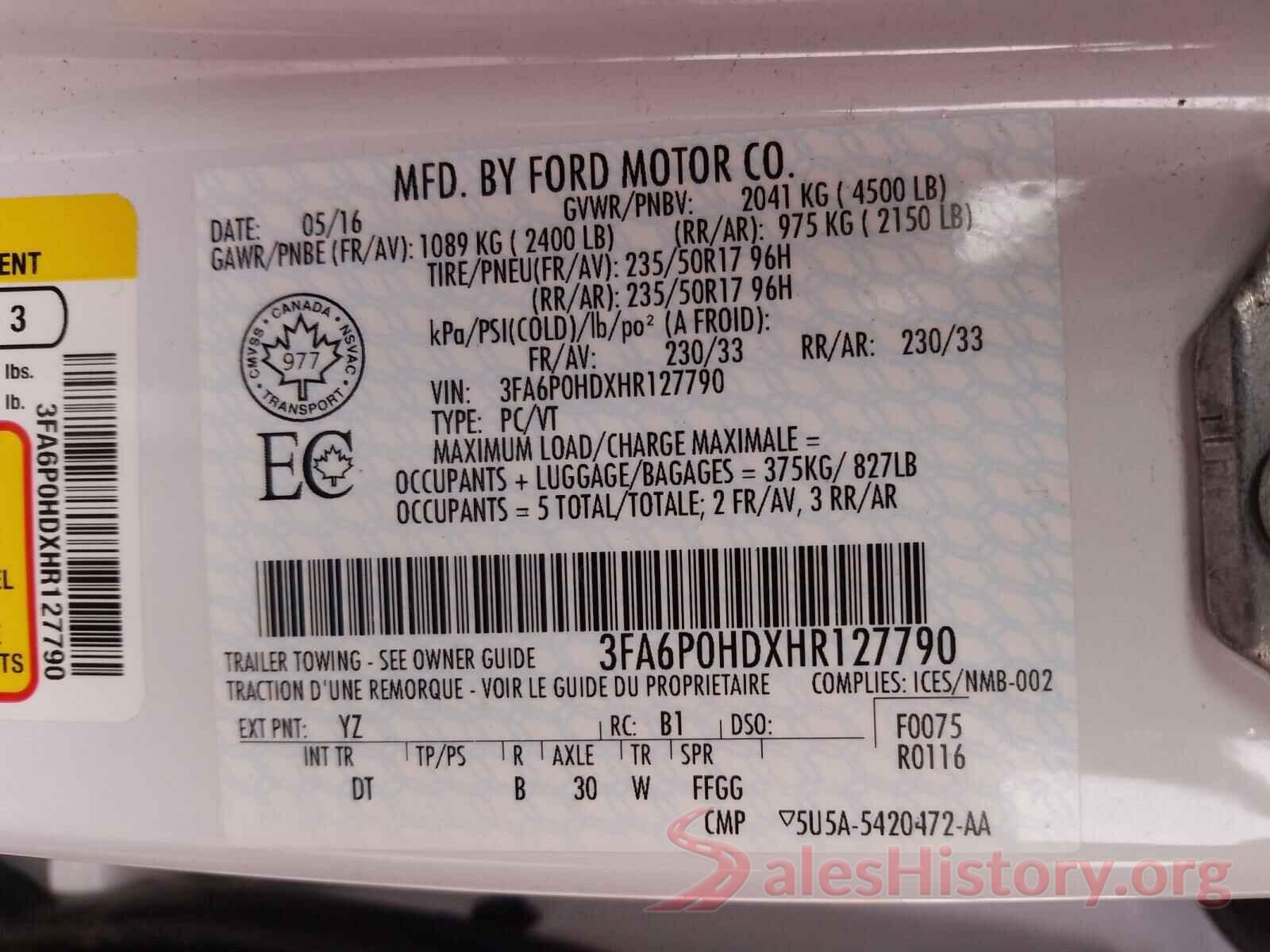 3FA6P0HDXHR127790 2017 FORD FUSION