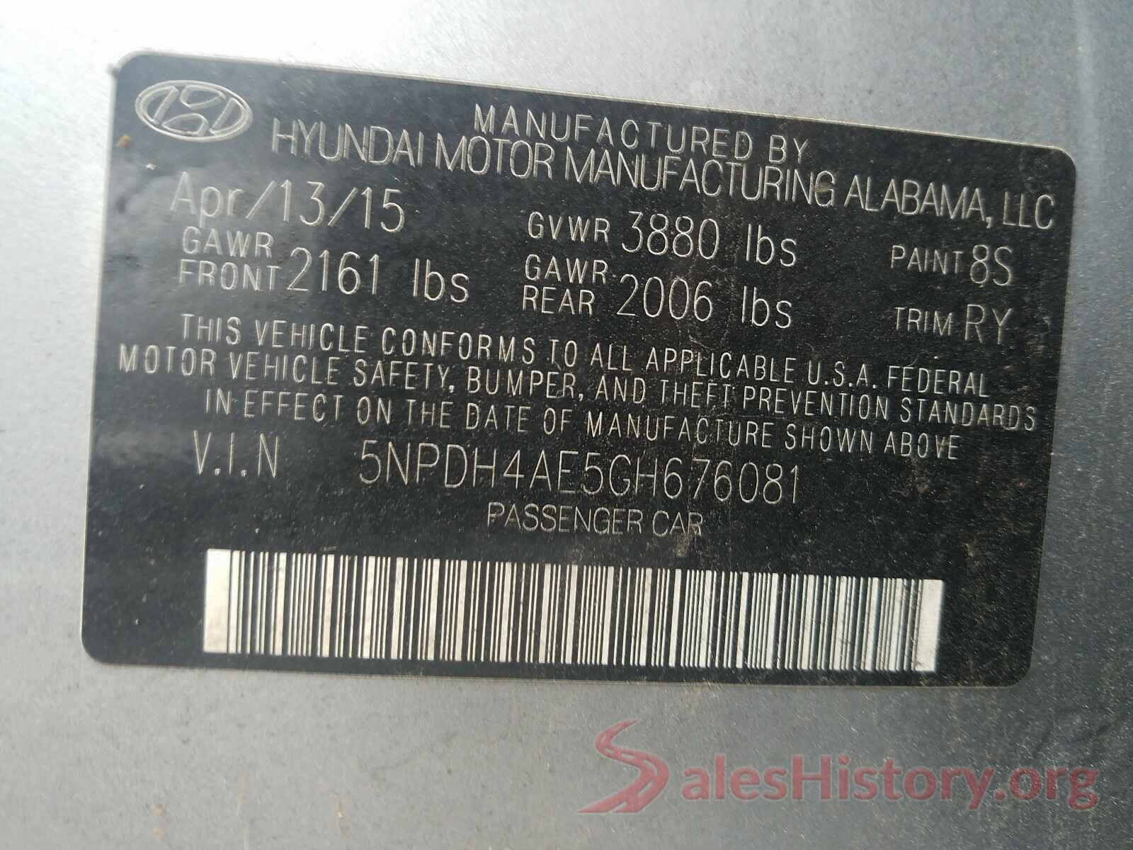 5NPDH4AE5GH676081 2016 HYUNDAI ELANTRA