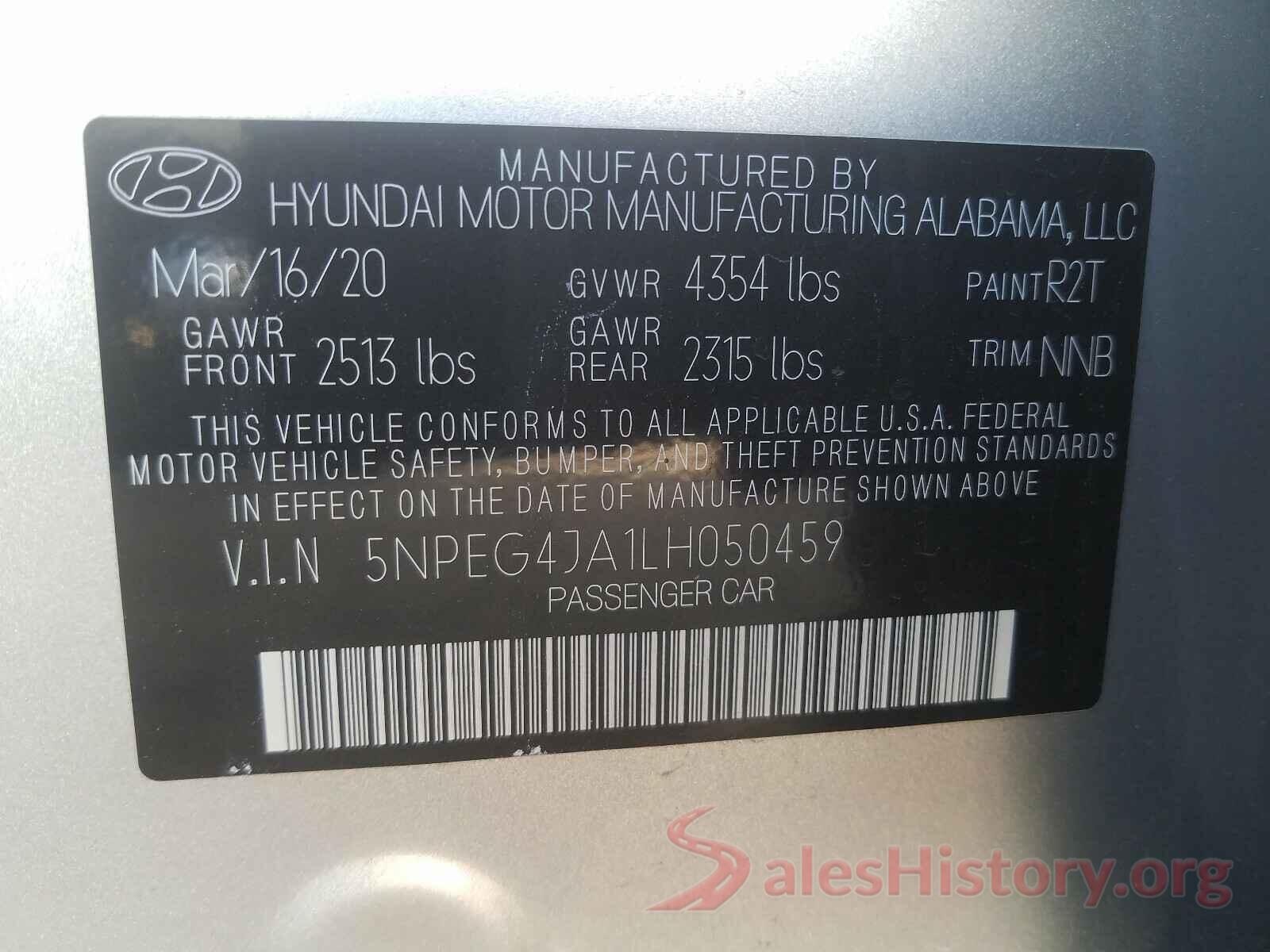 5NPEG4JA1LH050459 2020 HYUNDAI SONATA