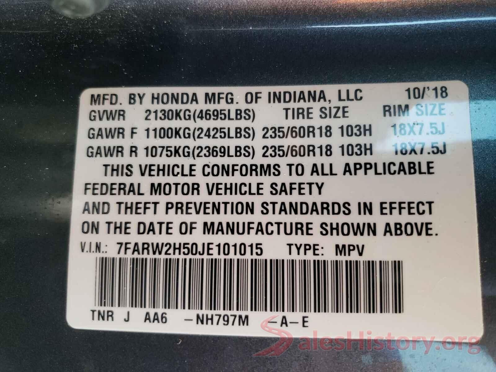 7FARW2H50JE101015 2018 HONDA CRV