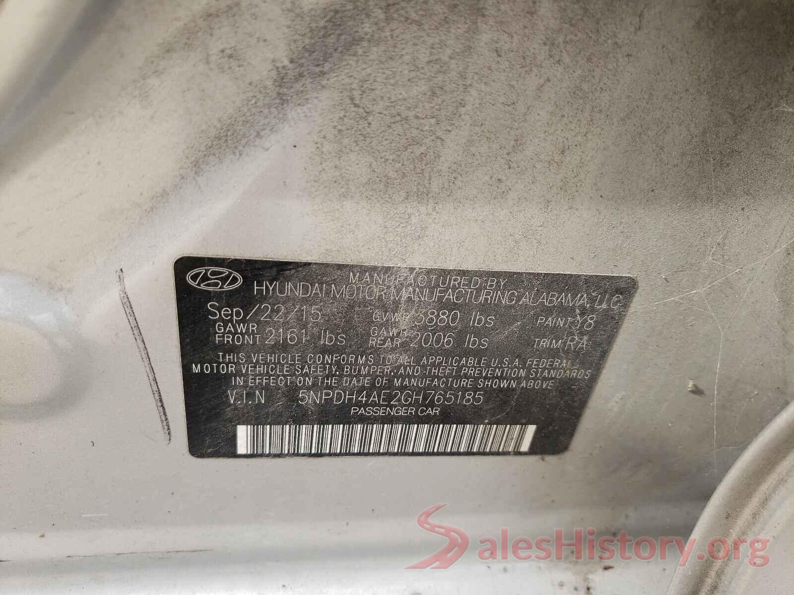 5NPDH4AE2GH765185 2016 HYUNDAI ELANTRA