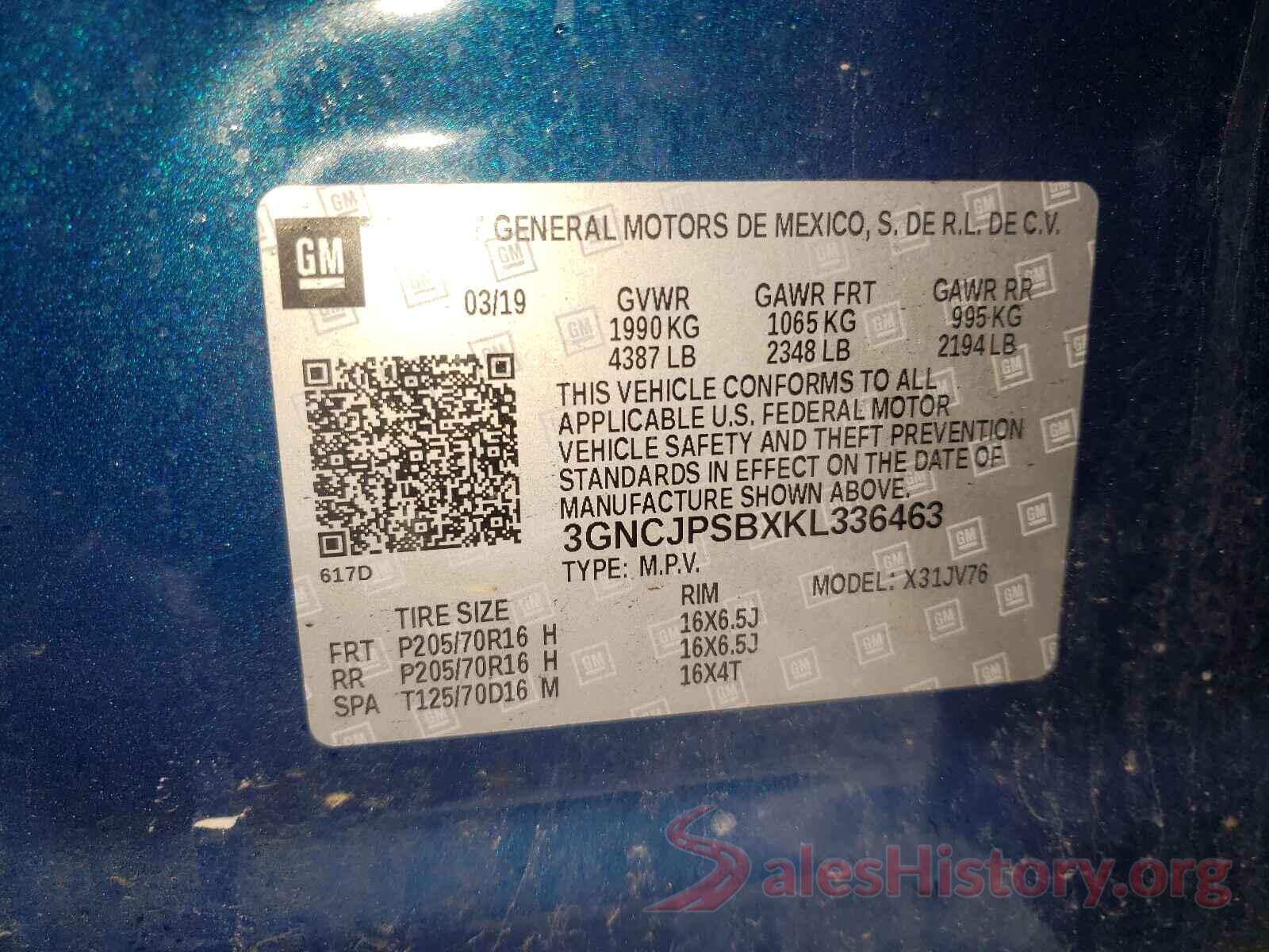 3GNCJPSBXKL336463 2019 CHEVROLET TRAX