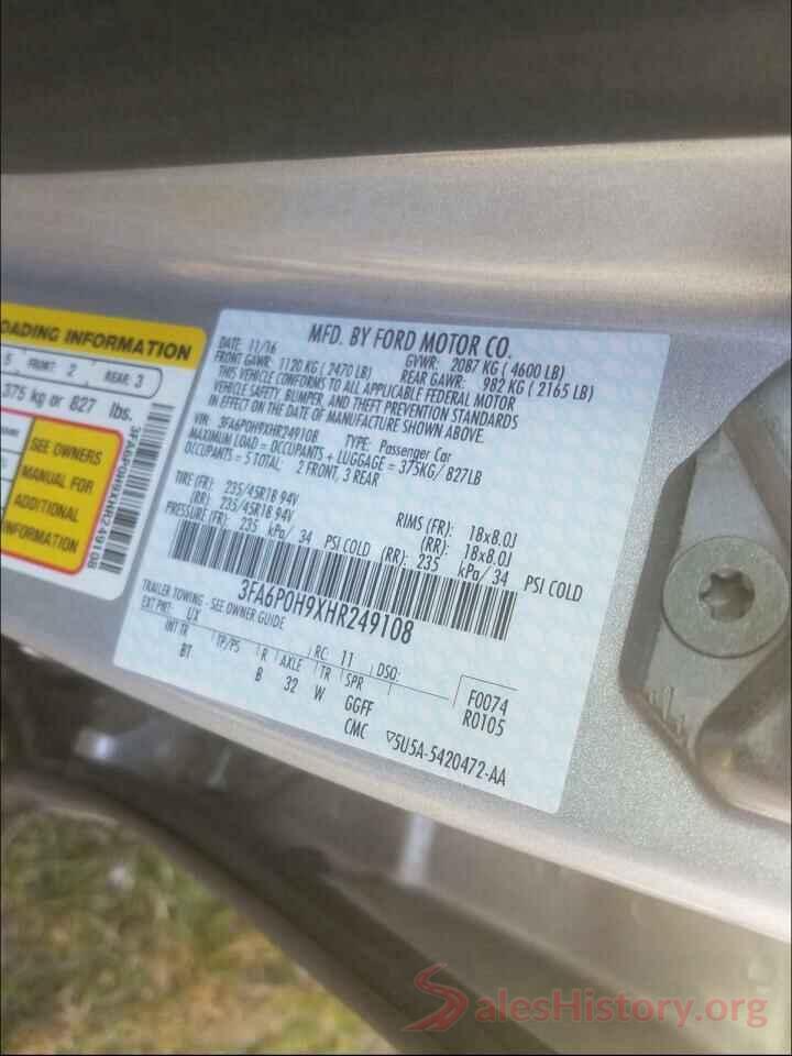 3FA6P0H9XHR249108 2017 FORD FUSION