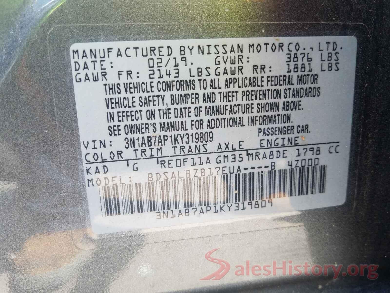 3N1AB7AP1KY319809 2019 NISSAN SENTRA