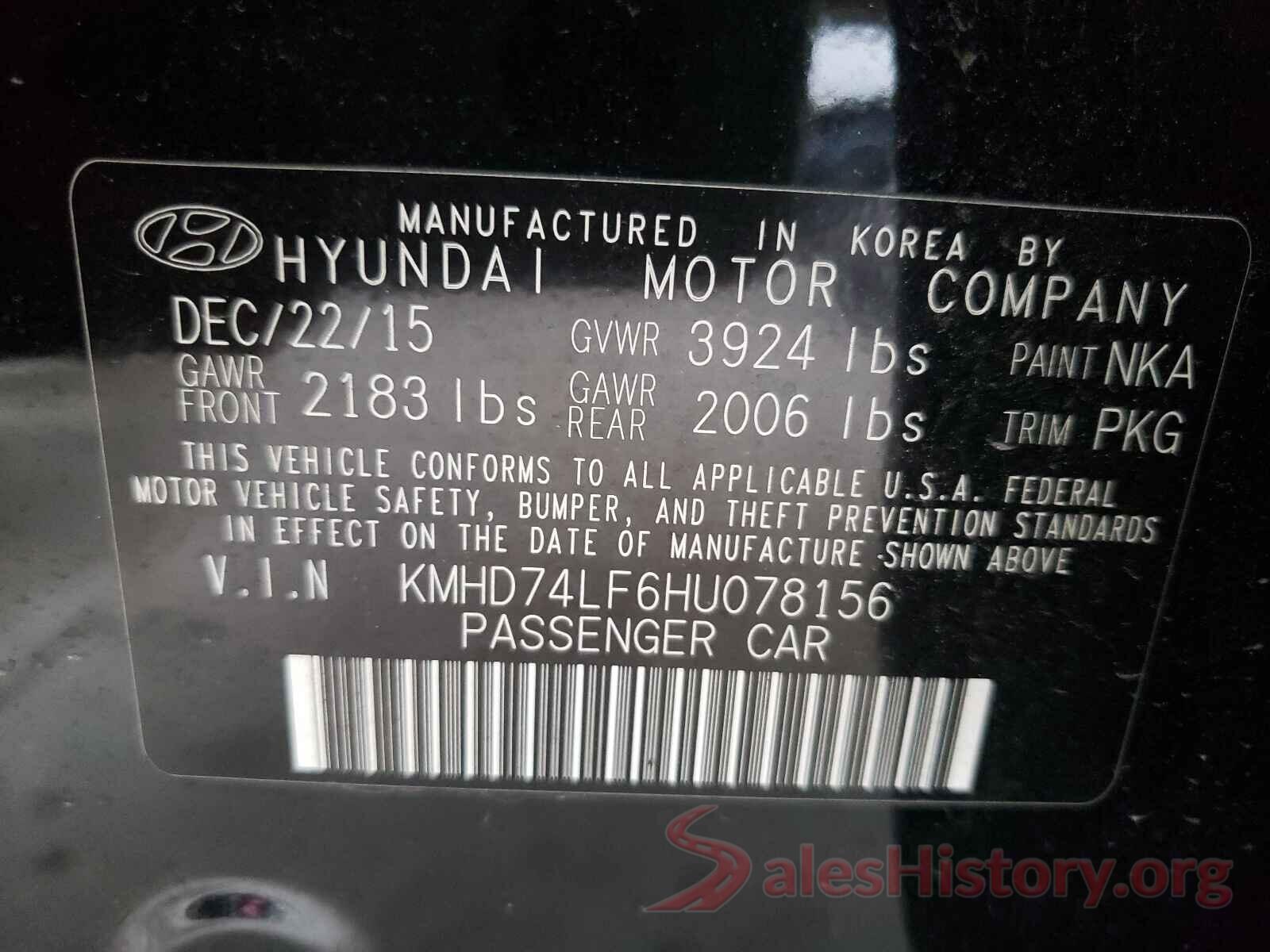 KMHD74LF6HU078156 2017 HYUNDAI ELANTRA