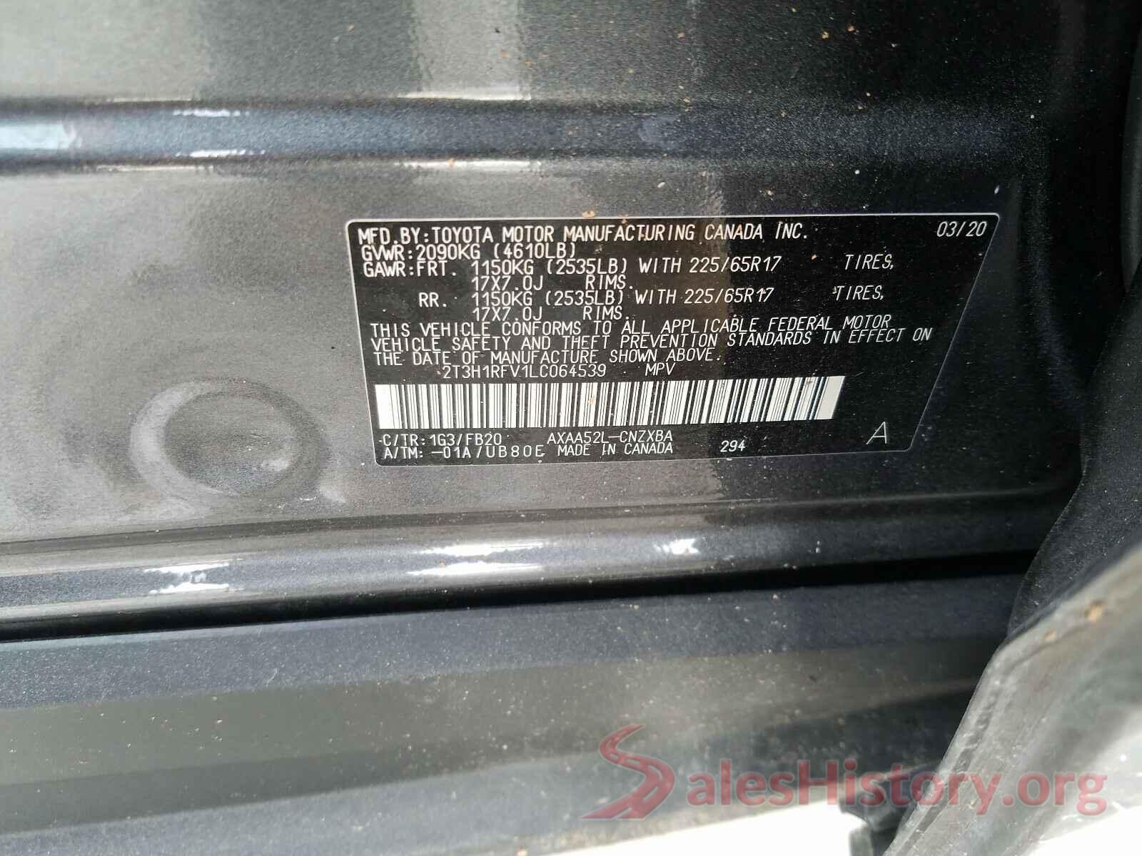 2T3H1RFV1LC064539 2020 TOYOTA RAV4