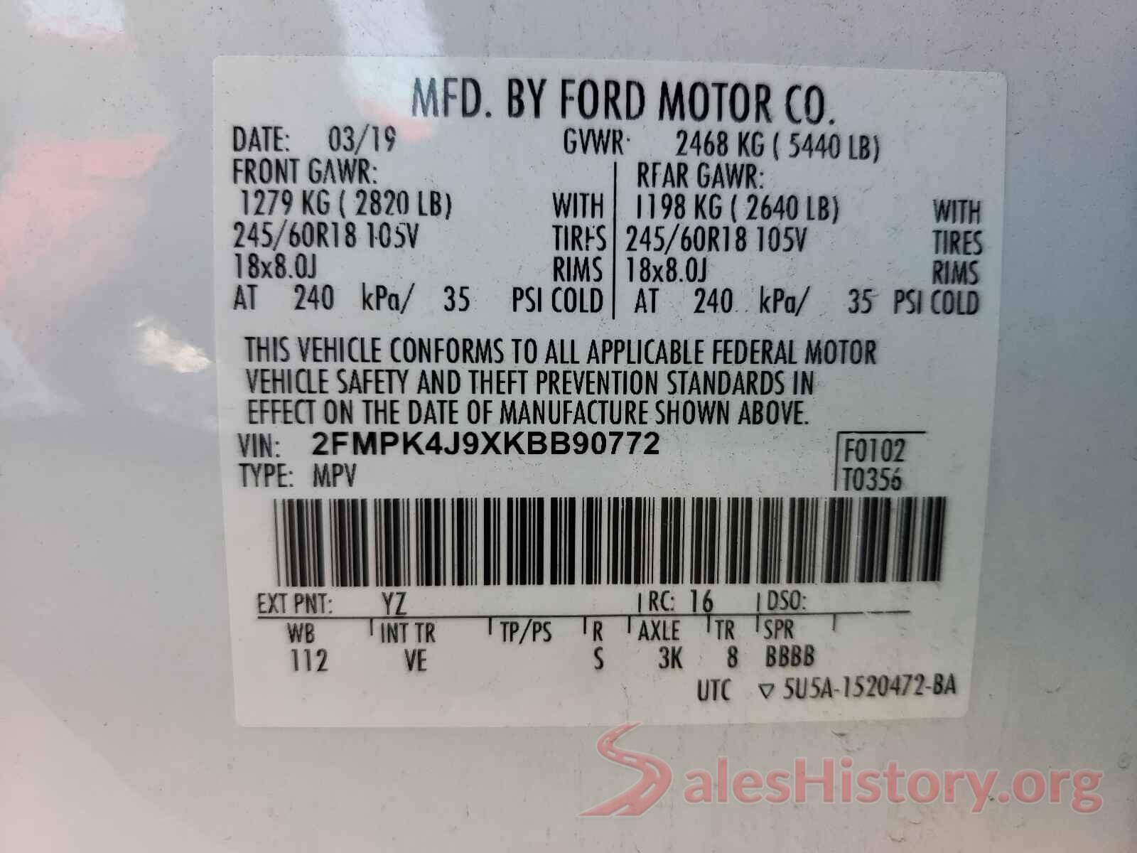 2FMPK4J9XKBB90772 2019 FORD EDGE