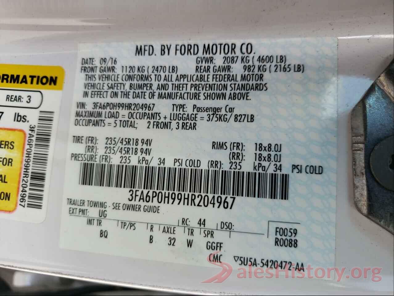 3FA6P0H99HR204967 2017 FORD FUSION