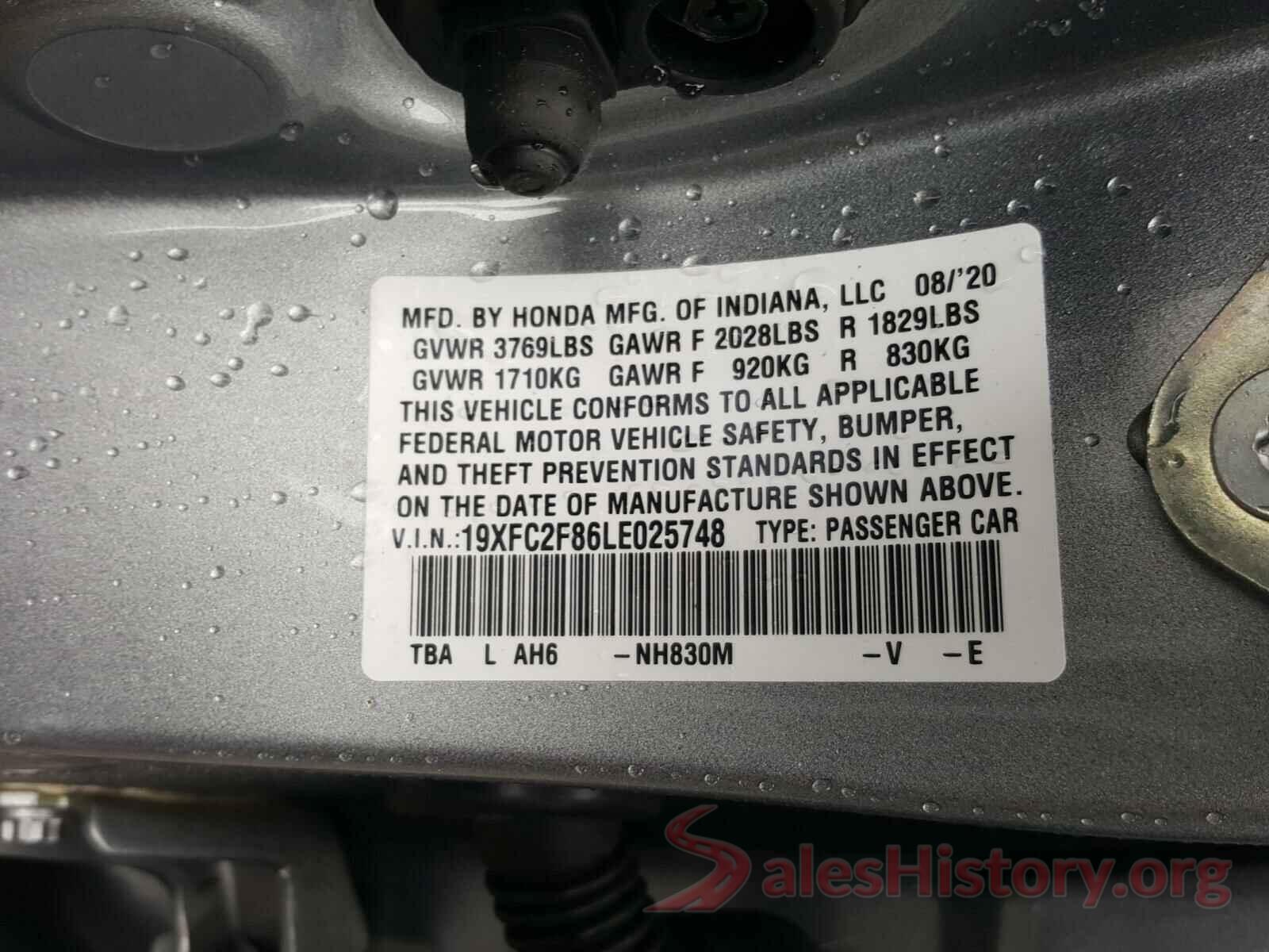 19XFC2F86LE025748 2020 HONDA CIVIC