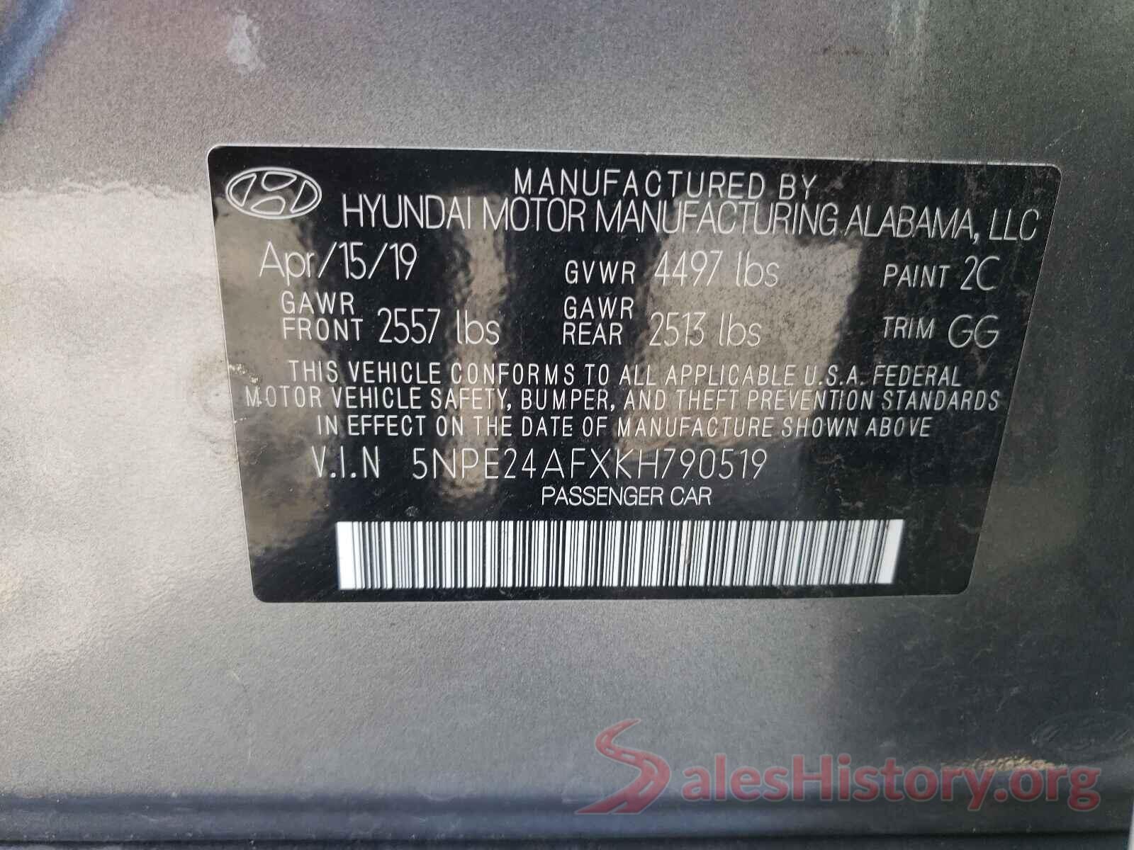 5NPE24AFXKH790519 2019 HYUNDAI SONATA