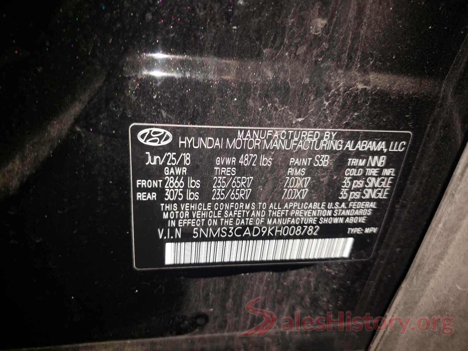 5NMS3CAD9KH008782 2019 HYUNDAI SANTA FE