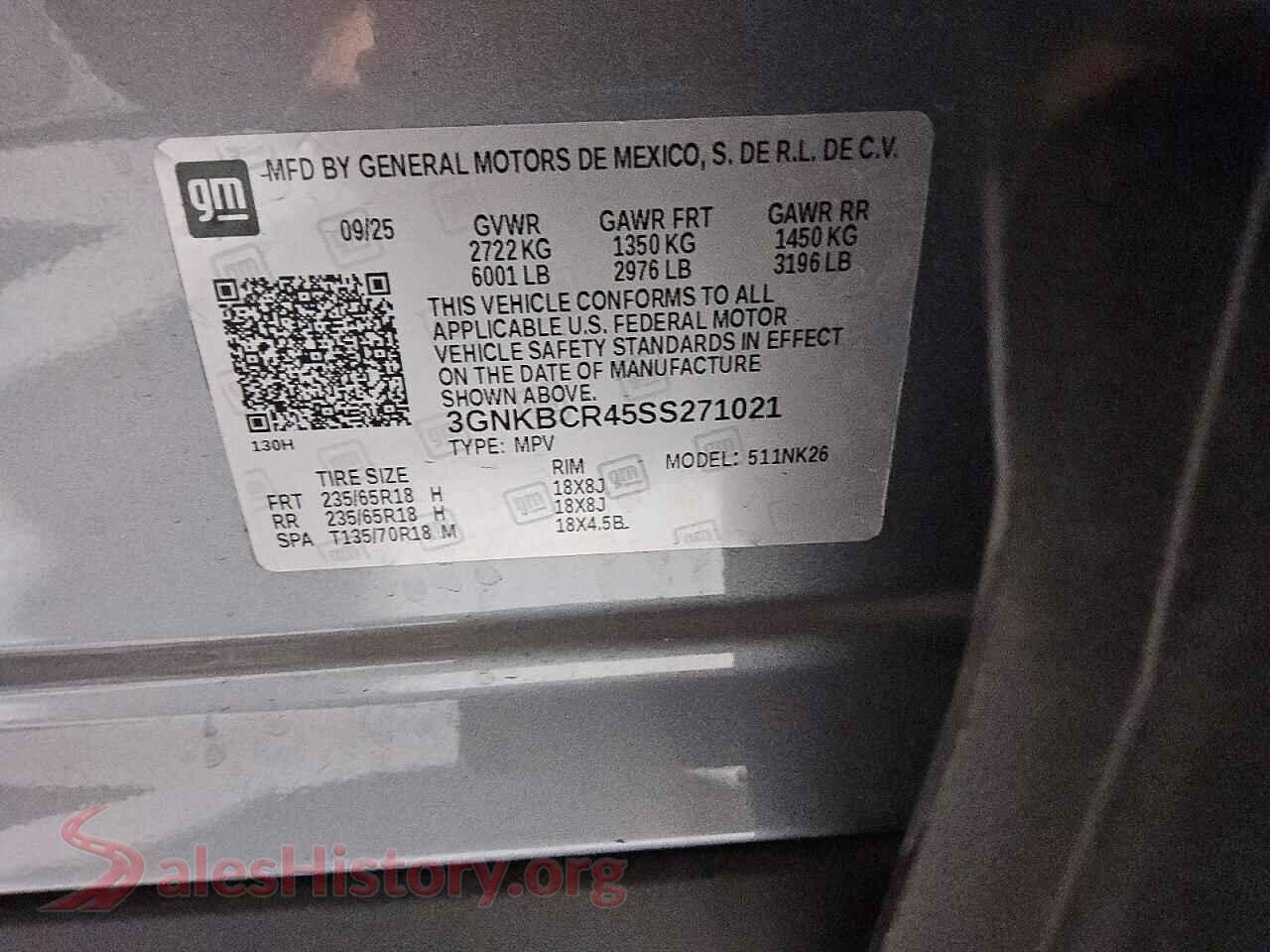 2025 CHEVROLET BLAZER VIN 3GNKBCR45SS271021, trunk area