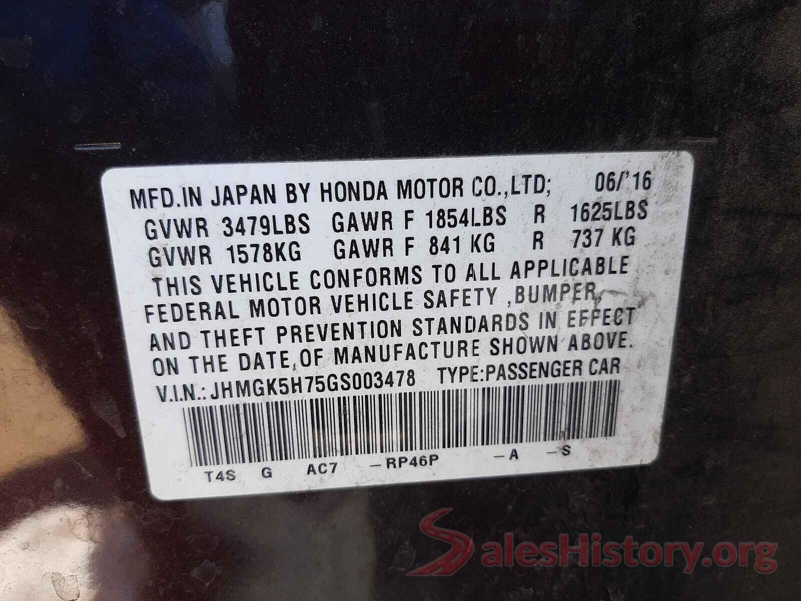 JHMGK5H75GS003478 2016 HONDA FIT