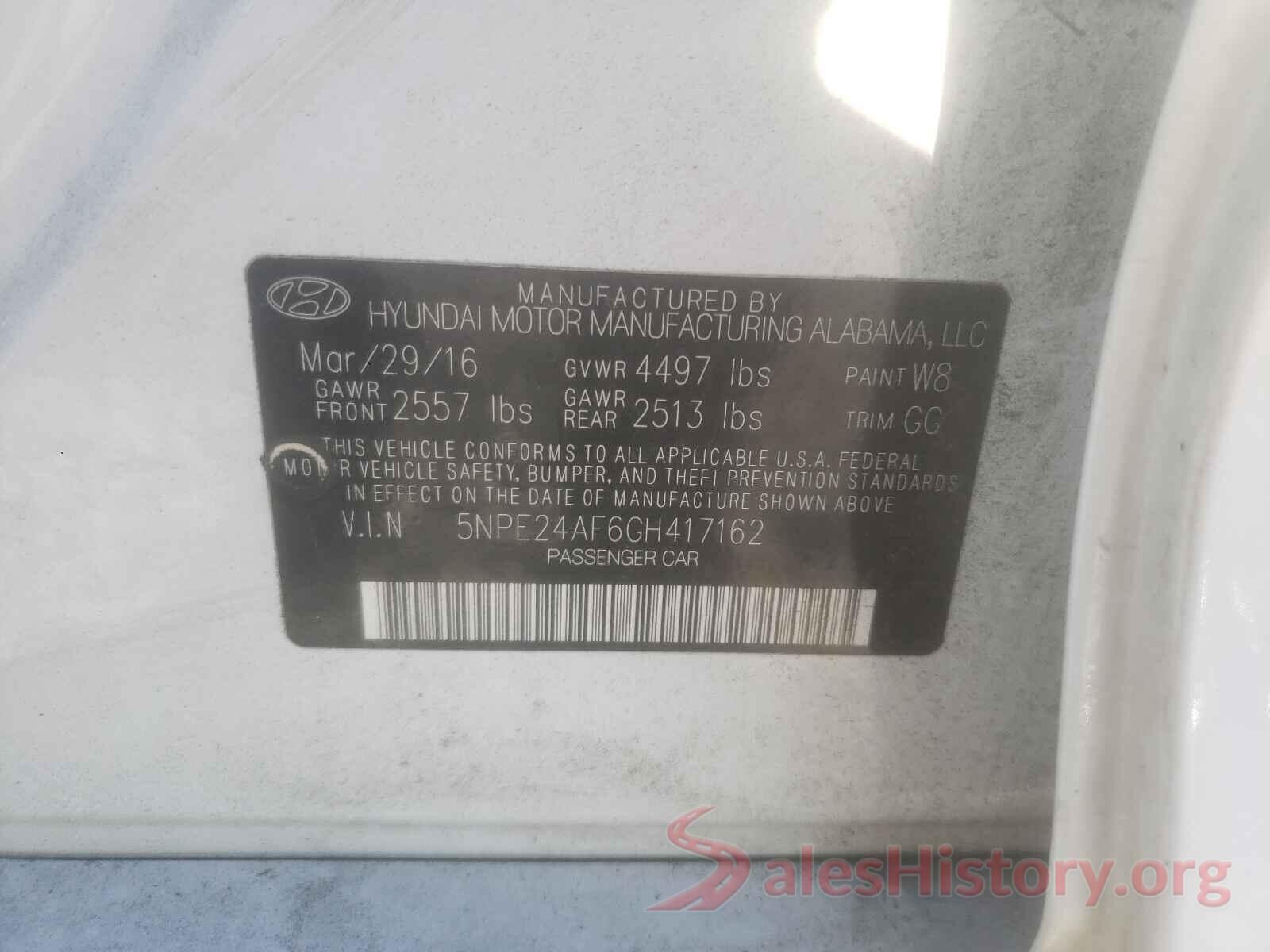 5NPE24AF6GH417162 2016 HYUNDAI SONATA