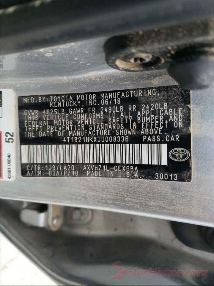 4T1B21HKXJU008336 2018 TOYOTA CAMRY