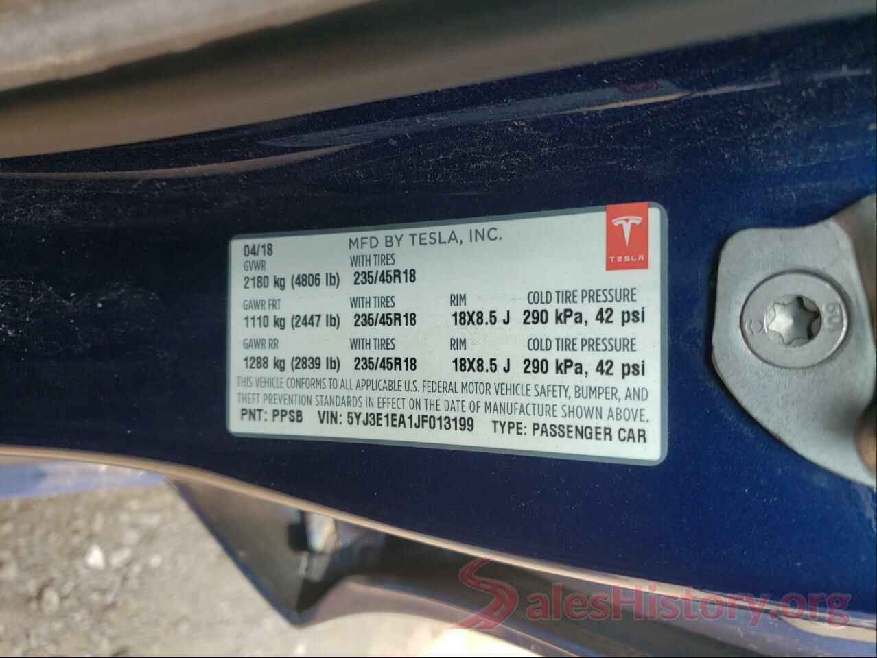 5YJ3E1EA1JF013199 2018 TESLA MODEL 3