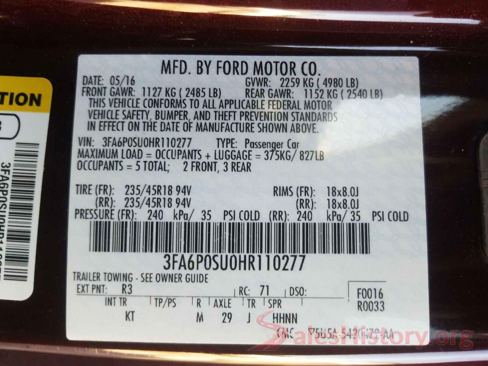 3FA6P0SU0HR110277 2017 FORD FUSION