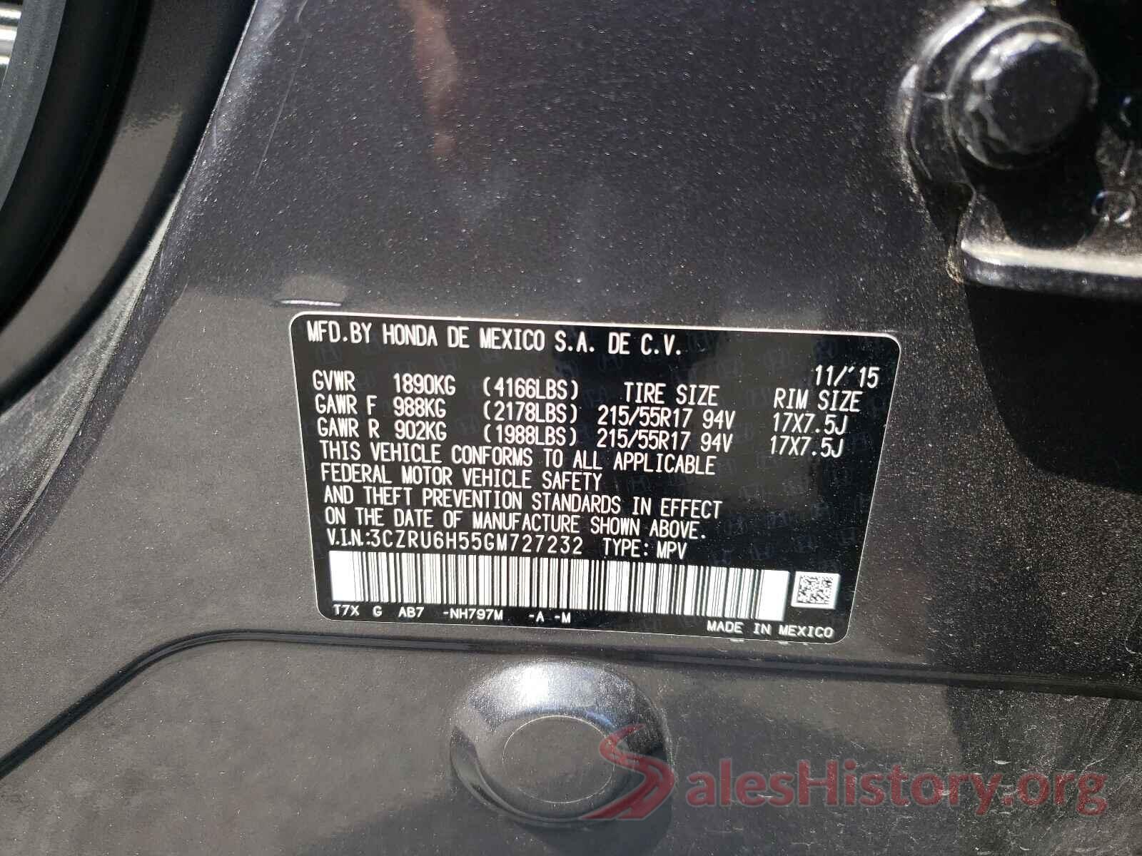 3CZRU6H55GM727232 2016 HONDA HR-V