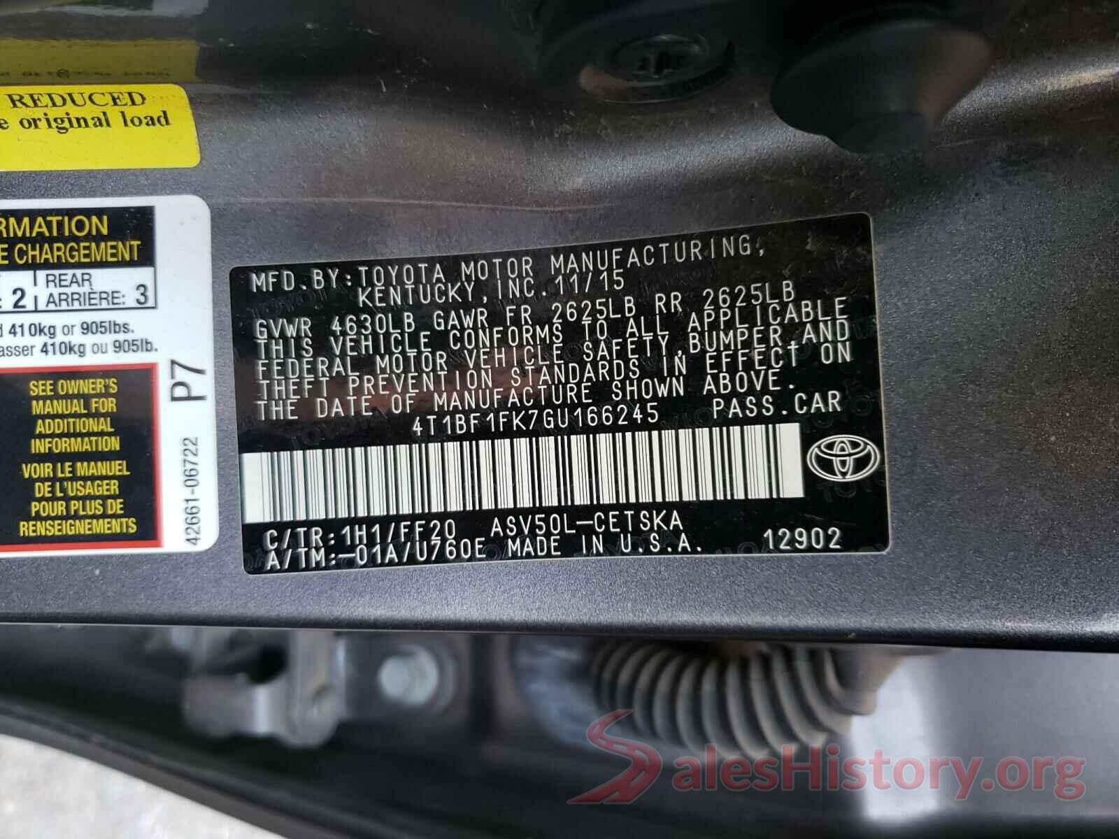 4T1BF1FK7GU166245 2016 TOYOTA CAMRY