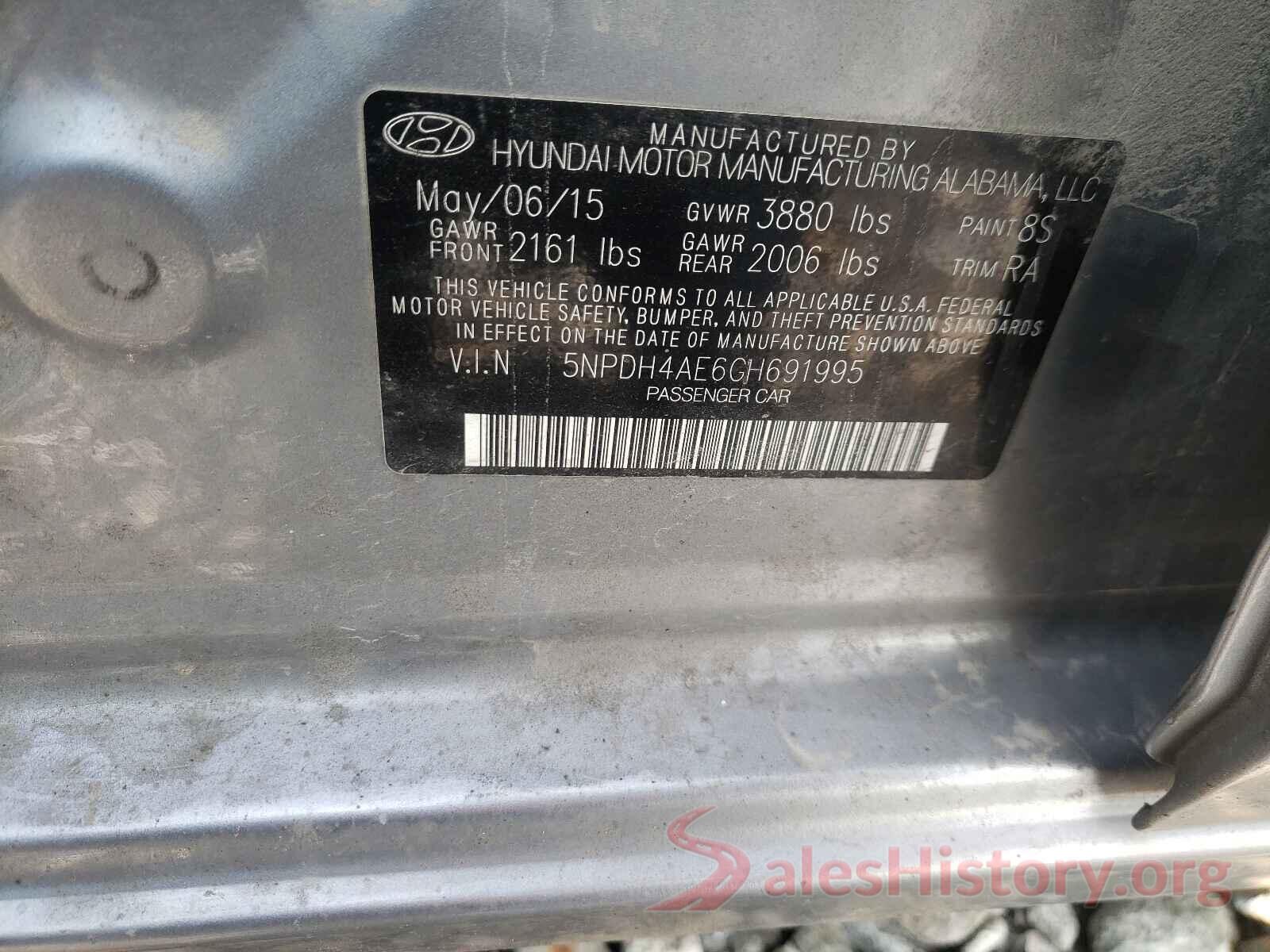 5NPDH4AE6GH691995 2016 HYUNDAI ELANTRA