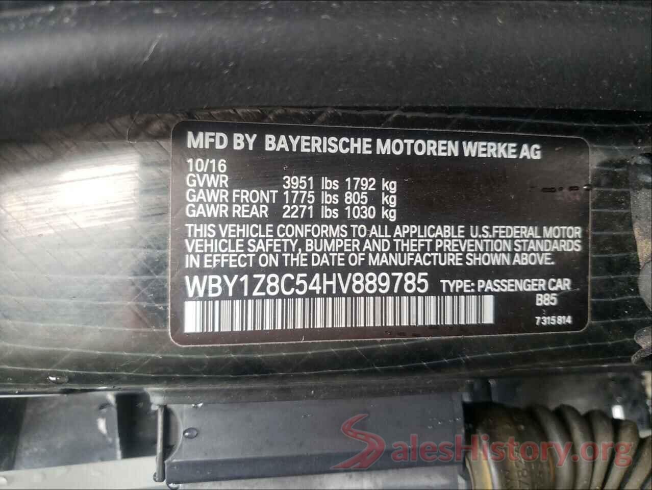 WBY1Z8C54HV889785 2017 BMW I SERIES