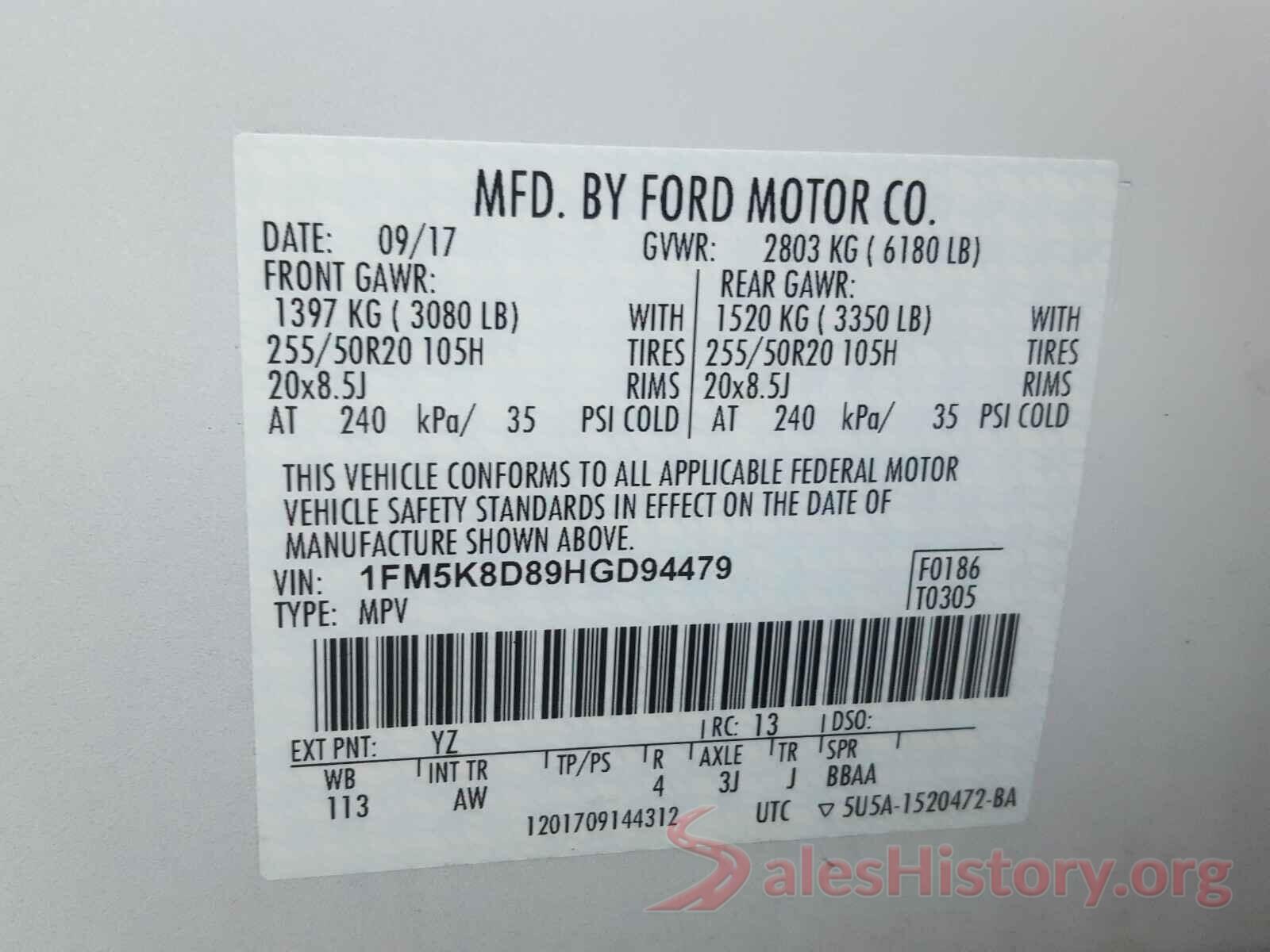 1FM5K8D89HGD94479 2017 FORD EXPLORER