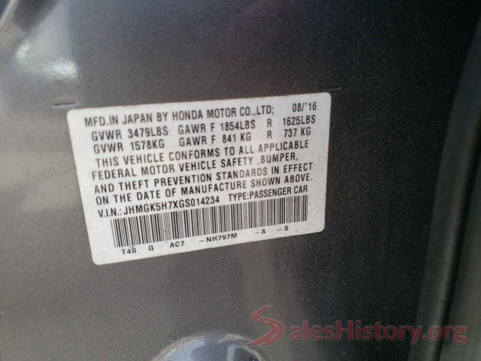 JHMGK5H7XGS014234 2016 HONDA FIT