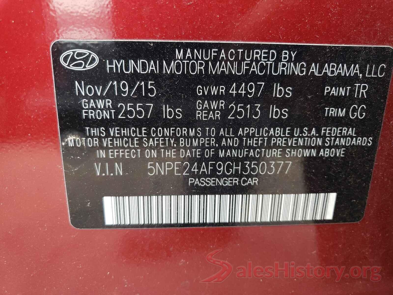 5NPE24AF9GH350377 2016 HYUNDAI SONATA