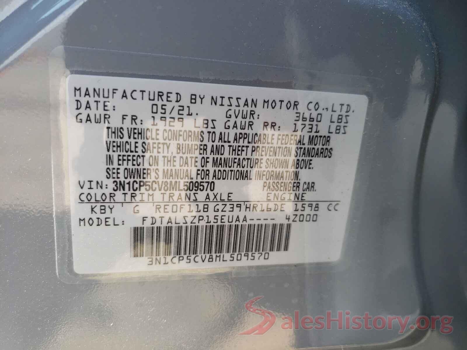 3N1CP5CV8ML509570 2021 NISSAN KICKS