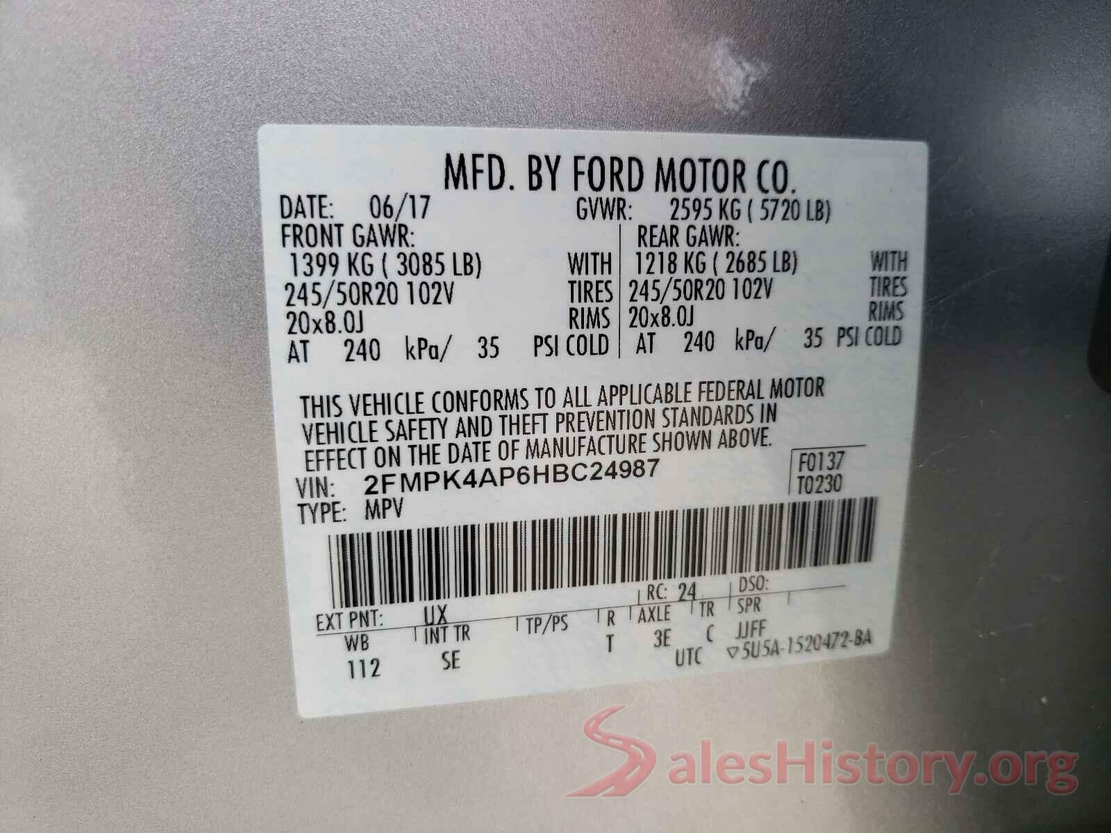 2FMPK4AP6HBC24987 2017 FORD EDGE