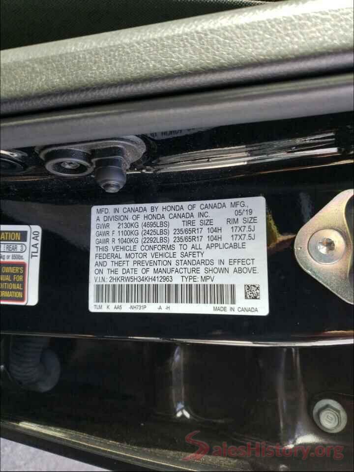 2HKRW5H34KH412963 2019 HONDA CRV